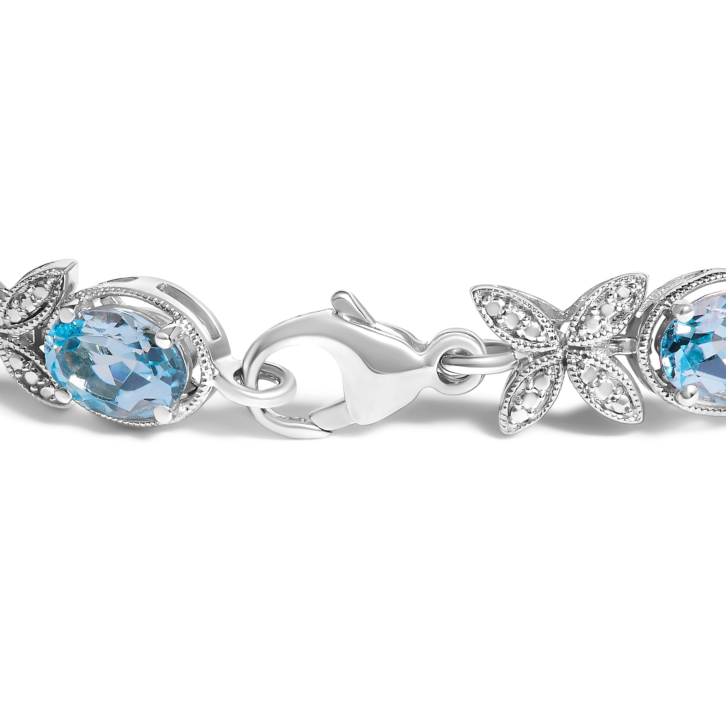 .925 Sterling Silver Oval Blue Topaz Diamond Butterfly Link Bracelet I-J Color, I1-I2 Clarity - Size 7" Inches on sale at MyriadMart