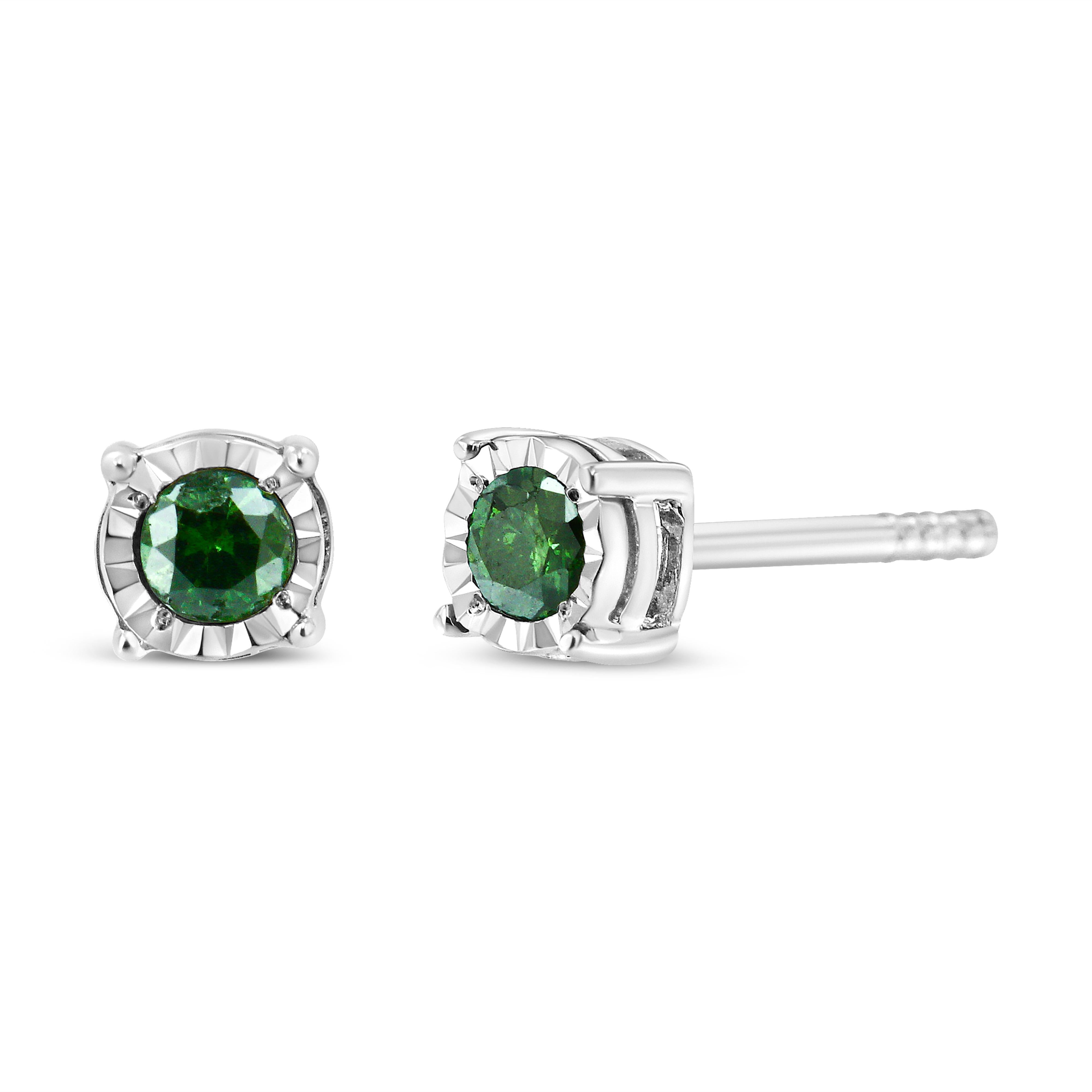 Sterling Silver Rose Cut Treated Green Diamond Solitaire Stud Earrings 0.25 cttw, Green Color, I2-I3 Clarity on sale at MyriadMart