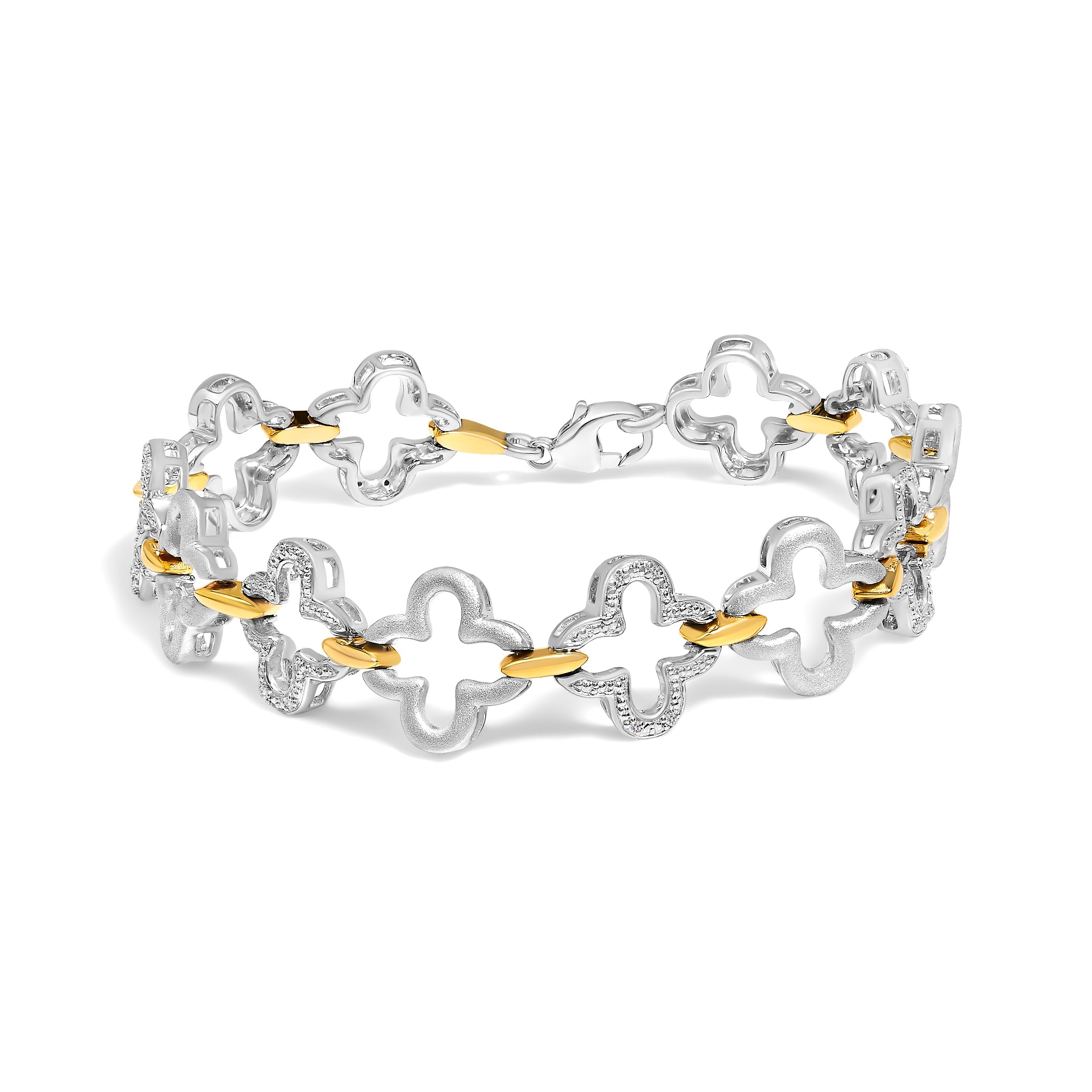 .925 Two-tone Sterling Silver 1/10 Cttw Natural Round Diamond Fashion Tennis Bracelet I-J Color, I1-I2 Clarity - 7" on sale at MyriadMart