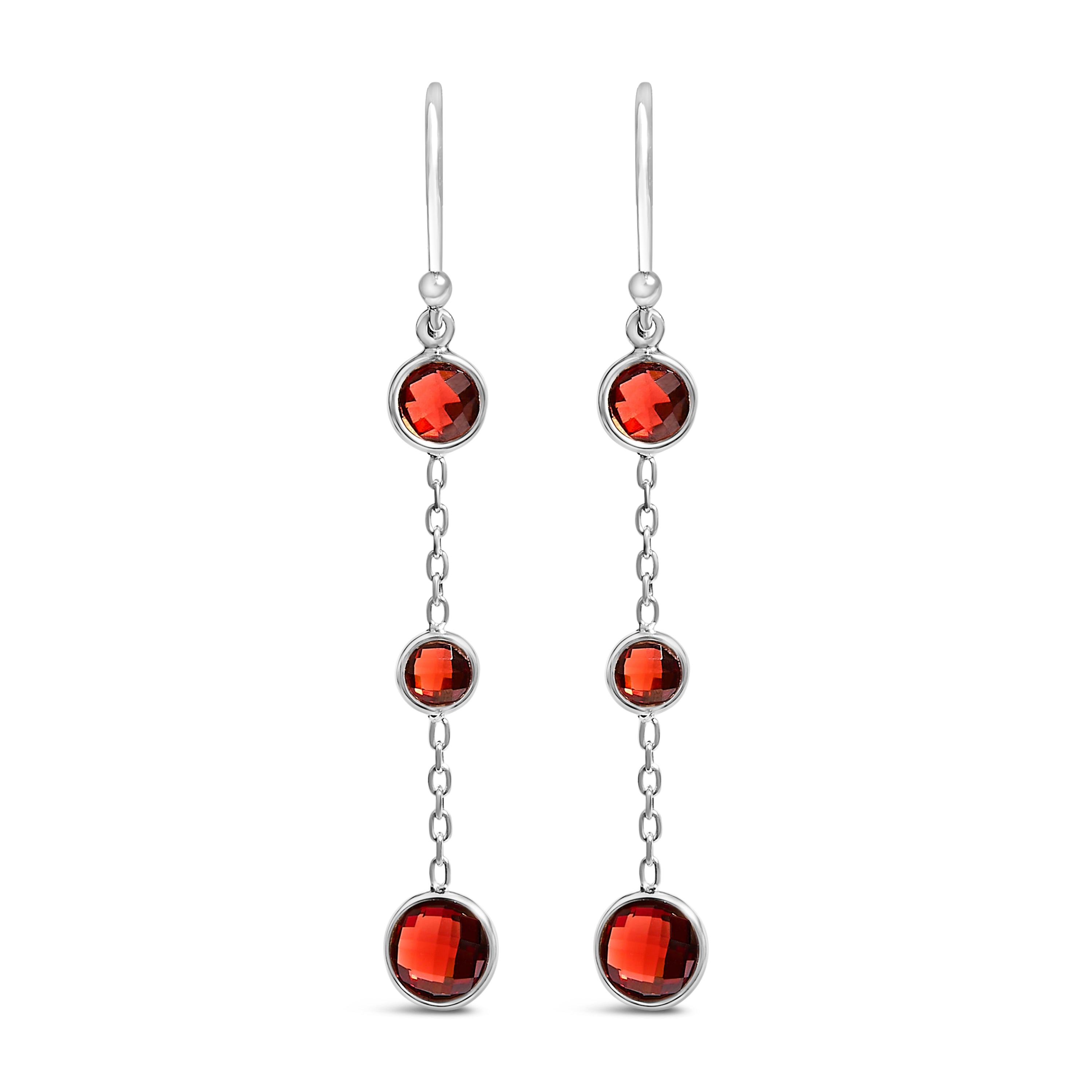 .925 Sterling Silver Graduating Bezel Set Red Garnet Dangle Earring on sale at MyriadMart