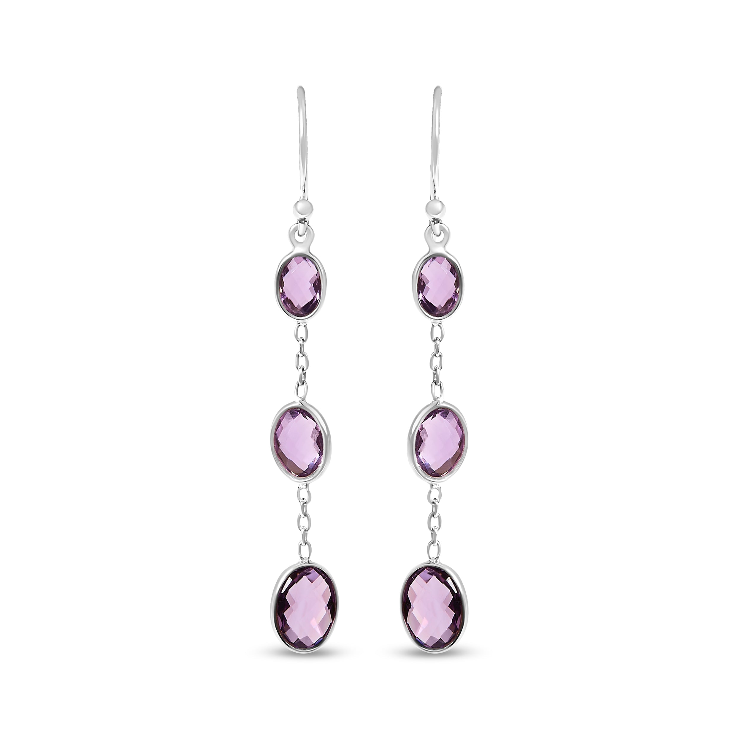 .925 Sterling Silver Checkerboard Cut Oval Purple Amethyst 2" Inch Drop and Dangle Earrings on sale at MyriadMart
