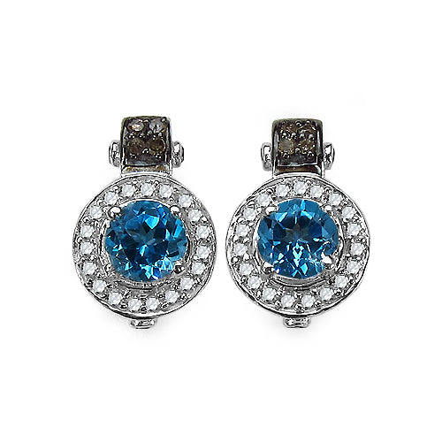1.20 Carat Genuine Swiss Blue Topaz and 0.30 ct.t.w Genuine Diamond Accents Sterling Silver Earrings on sale at MyriadMart