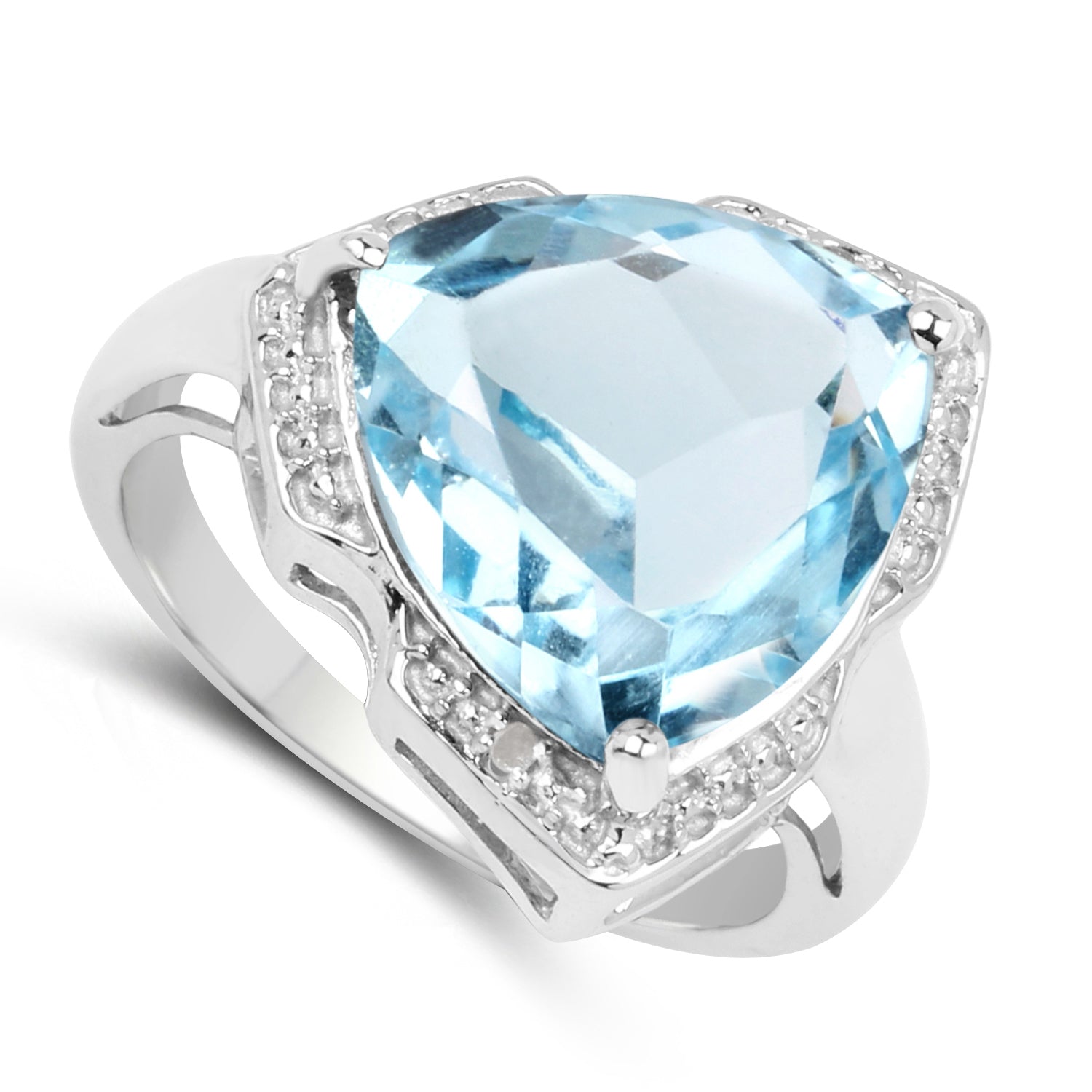 8.30 Carat Genuine Blue Topaz & White Diamond .925 Sterling Silver Ring on sale at MyriadMart