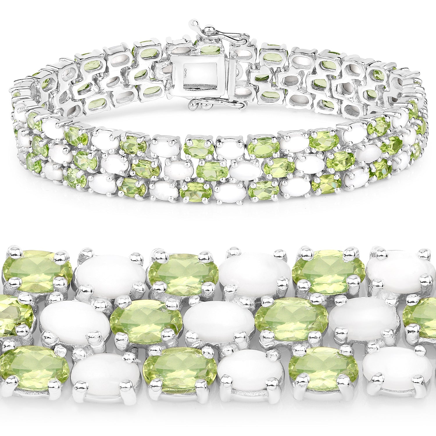19.73 Carat Genuine Opal and Peridot .925 Sterling Silver Bracelet on sale at MyriadMart