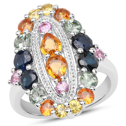 3.84 Carat Genuine Multi Sapphire .925 Sterling Silver Ring on sale at MyriadMart