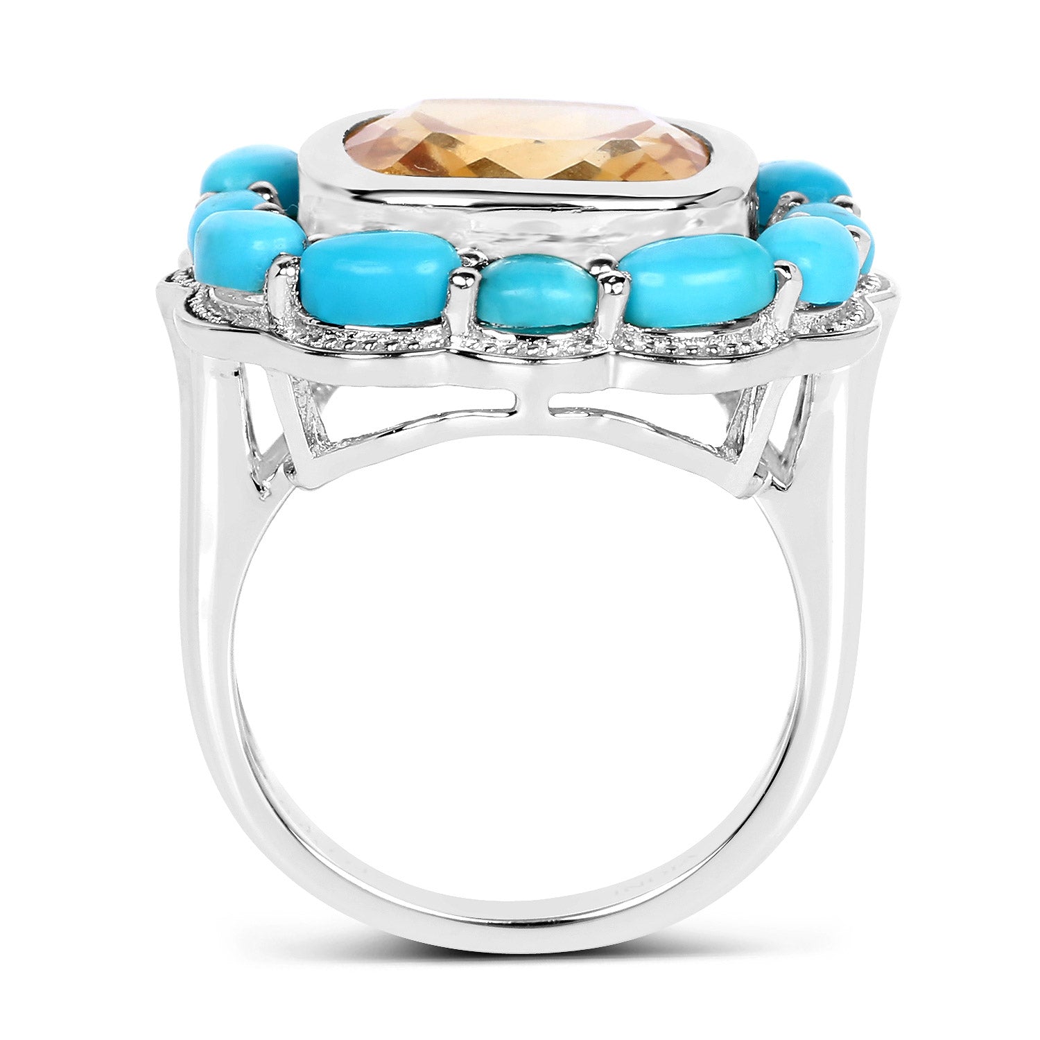 9.26 Carat Genuine Citrine and Turquoise .925 Sterling Silver Ring on sale at MyriadMart