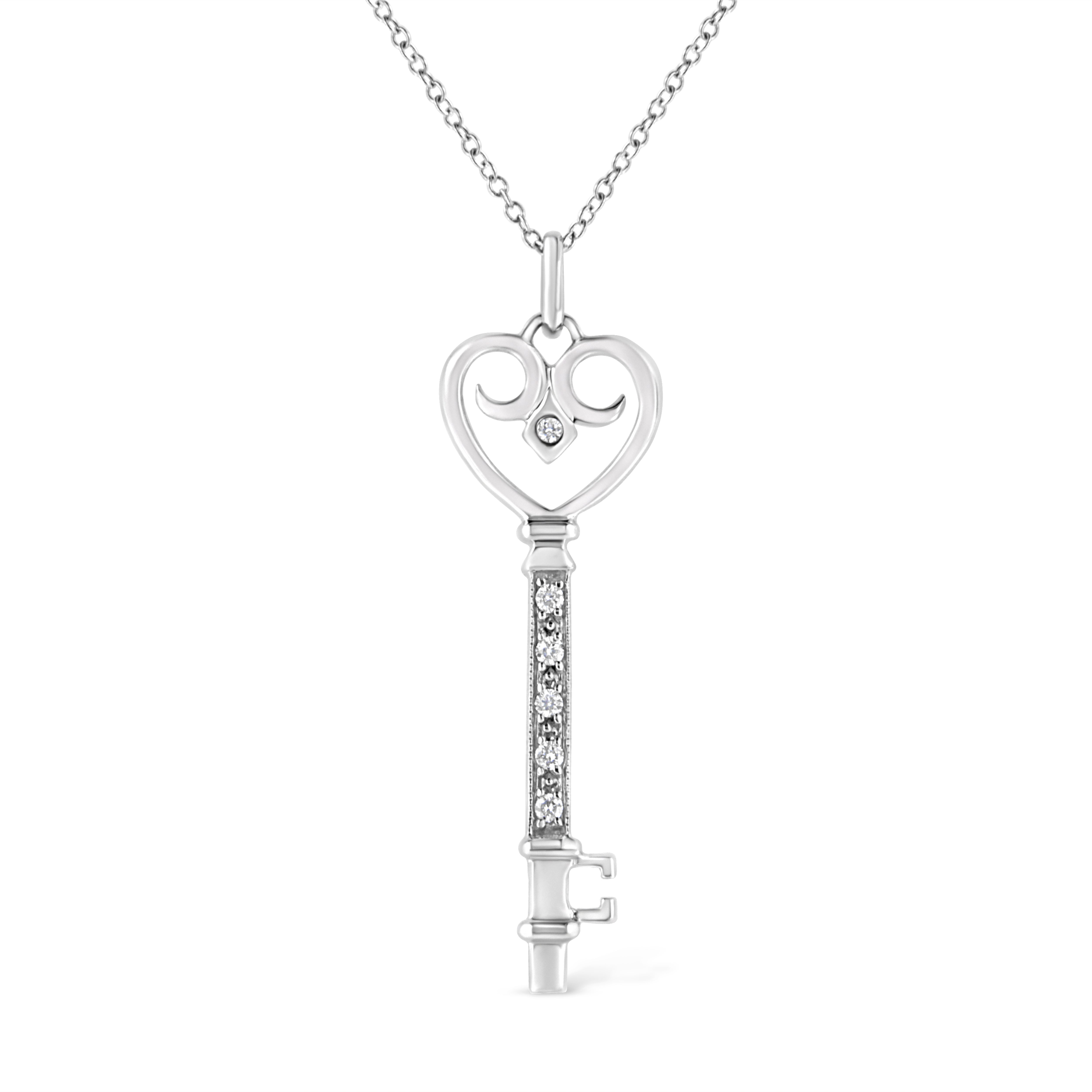 .925 Sterling Silver Pave and Bezel-Set Diamond Accent Key 18" Heart and Lock Pendant Necklace K-L Color, I1-I2 Clarity on sale at MyriadMart