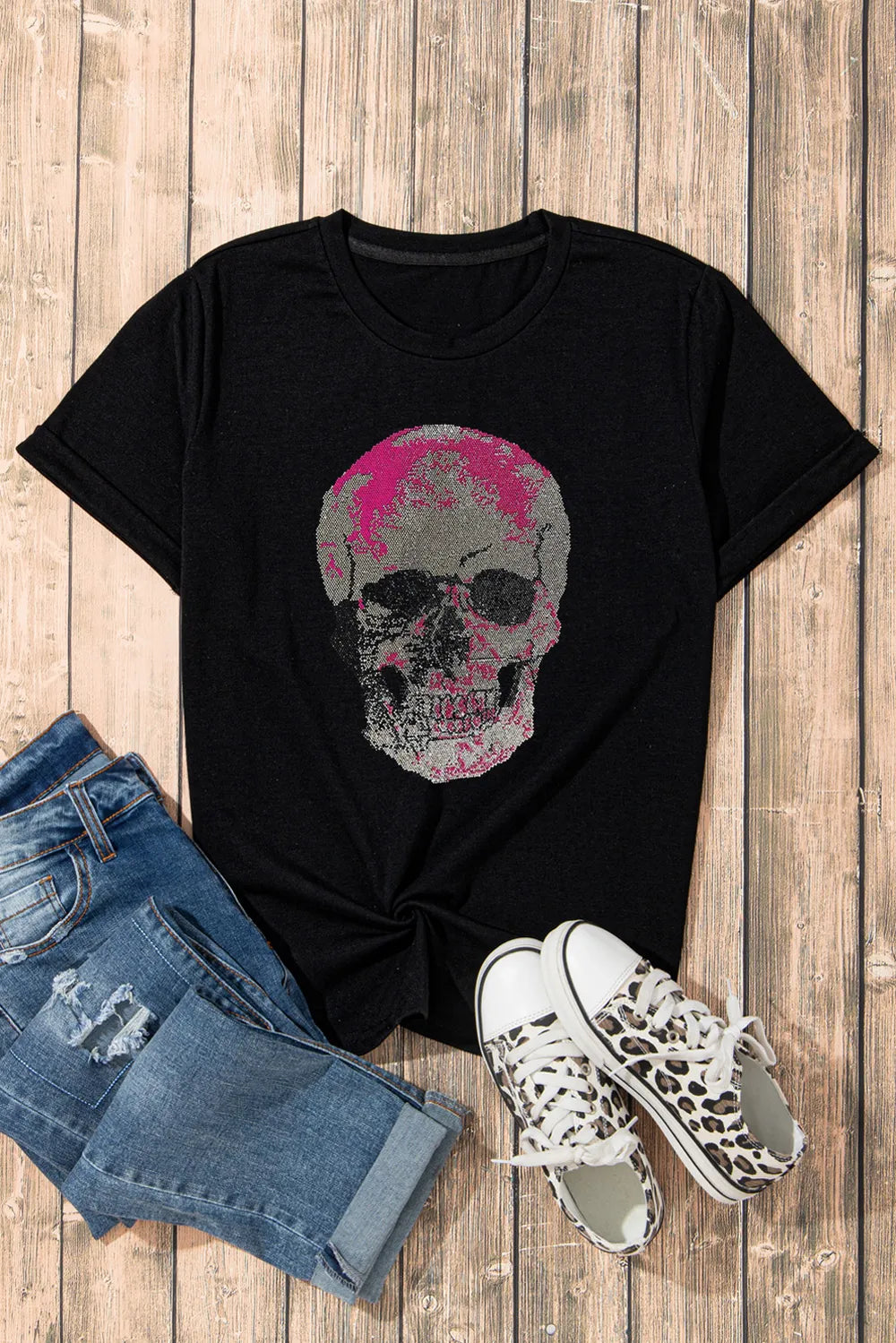 Skull Round Neck Short Sleeve T-Shirt - MyriadMart