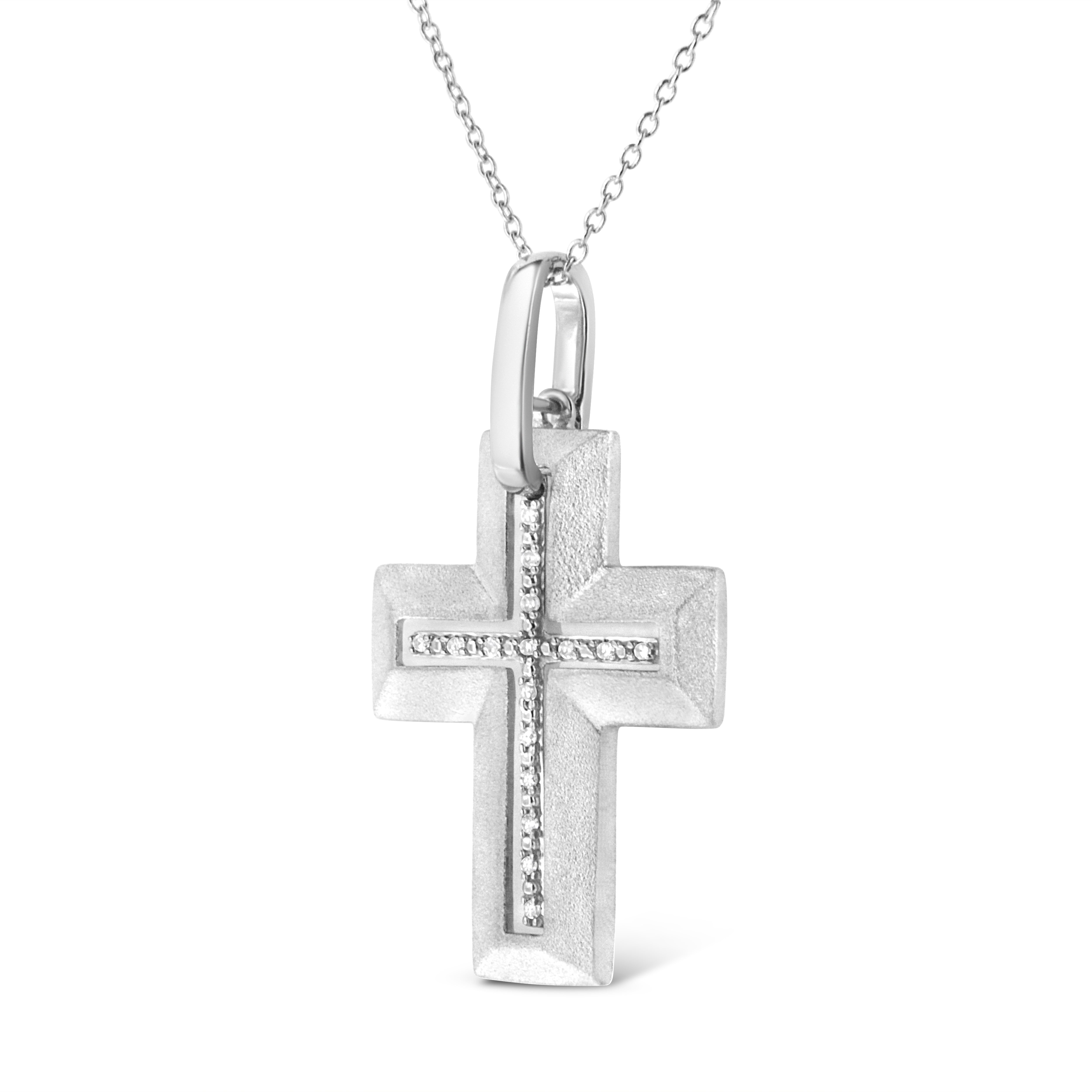 .925 Sterling Silver Prong-Set Diamond Accent Bold Cross 18" Pendant Necklace I-J Color, I1-I2 Clarity on sale at MyriadMart