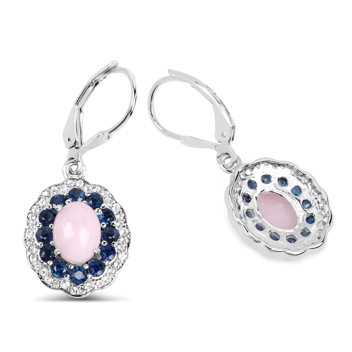 4.00 Carat Genuine Opal Pink, Blue Sapphire and White Topaz .925 Sterling Silver Earrings on sale at MyriadMart