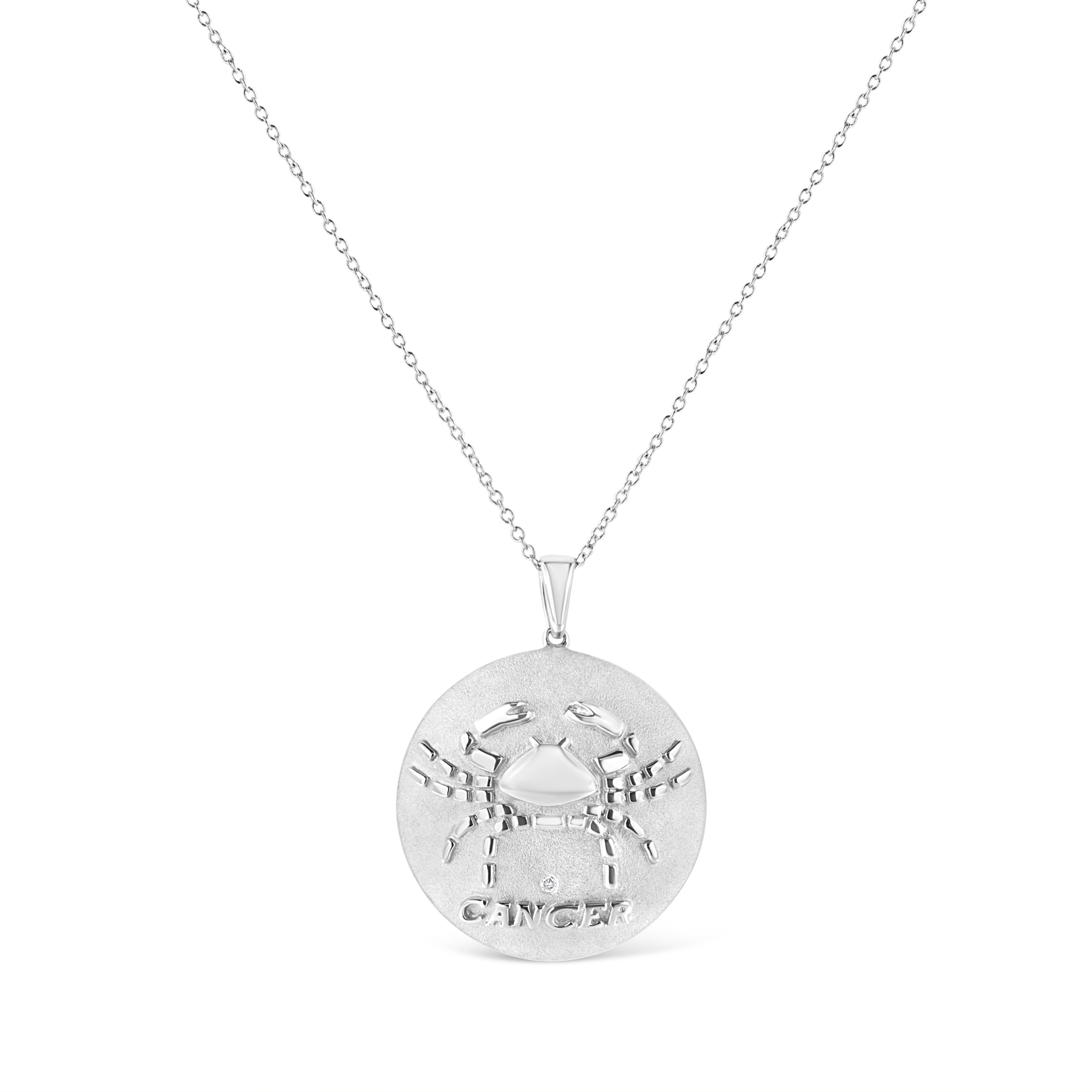 .925 Sterling Silver Diamond Accent Cancer Zodiac Design 18" Pendant Necklace Medallion K-L Color, I1-I2 Clarity on sale at MyriadMart