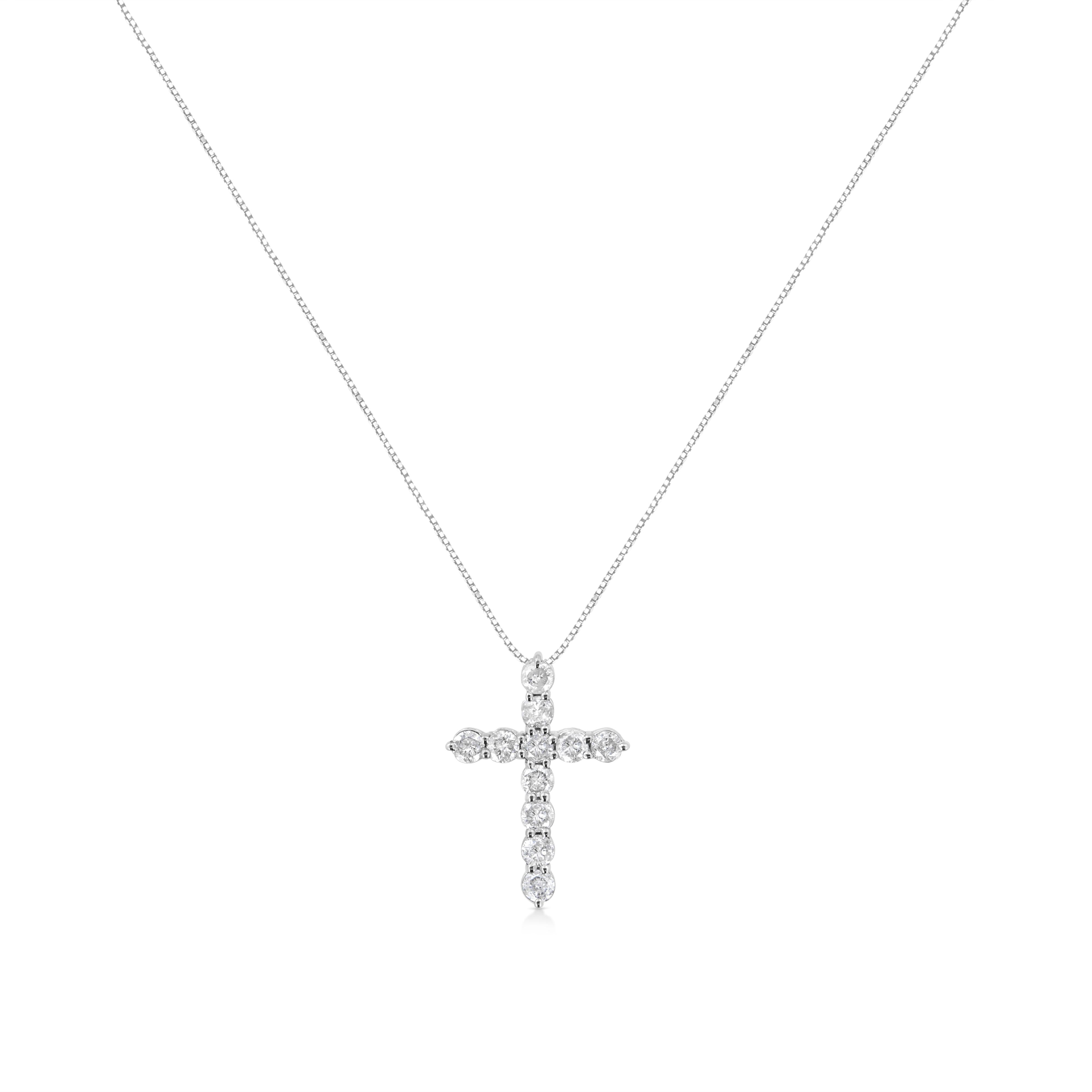 .925 Sterling Silver 1.0 Cttw Prong Set Round-Cut Diamond Cross 18" Pendant Necklace I-J Color, I2-I3 Clarity on sale at MyriadMart
