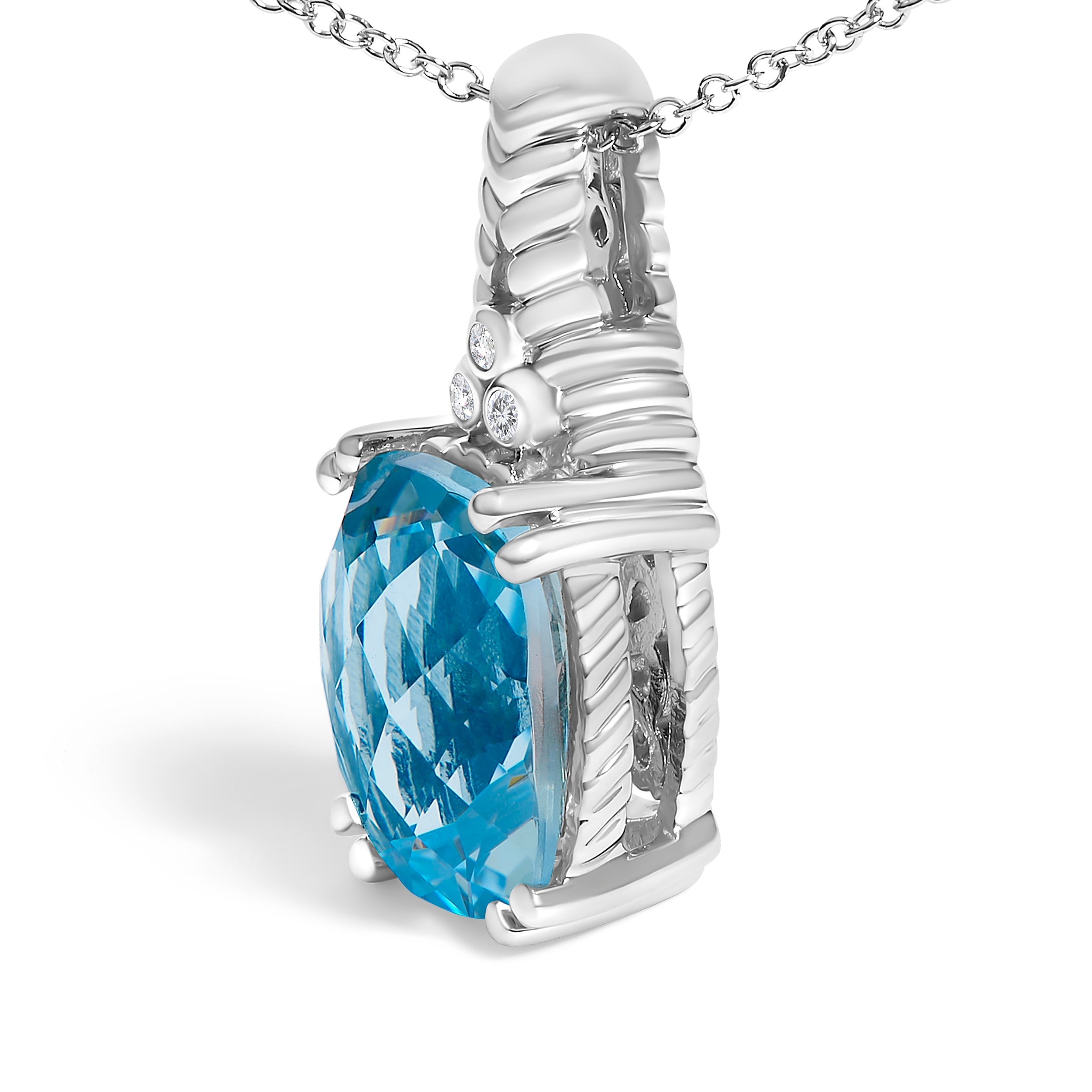.925 Sterling Silver Blue Topaz and Diamond Accent Textured Pendant Necklace - 18" Inches on sale at MyriadMart