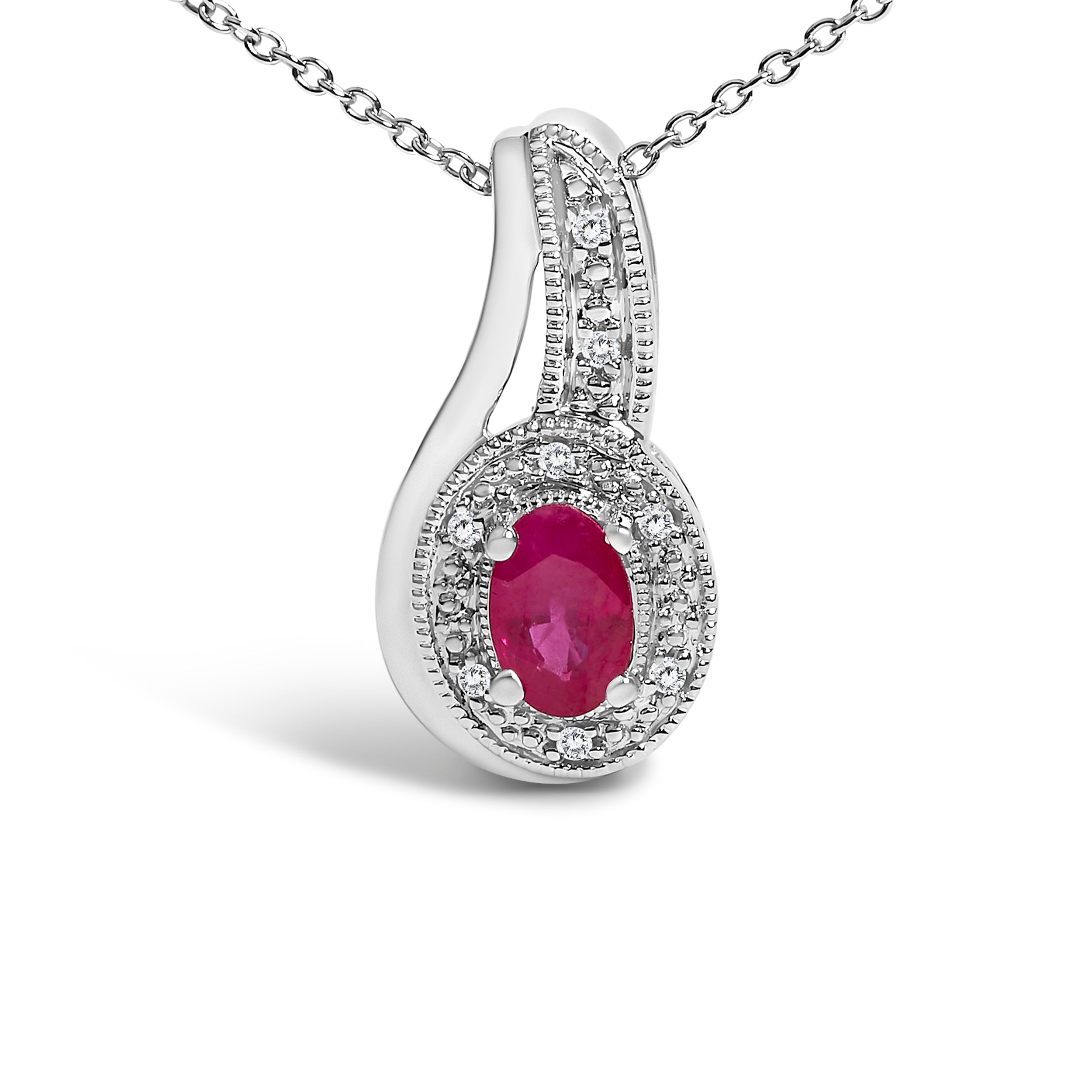 .925 Sterling Silver Red Ruby and Diamond Accent Milgrain Swirl Pendant Necklace - 18" Inches on sale at MyriadMart