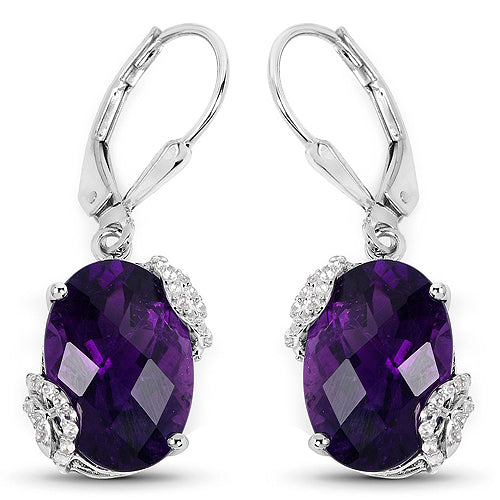 10.18 Carat Genuine Amethyst and White Topaz .925 Sterling Silver Earrings on sale at MyriadMart