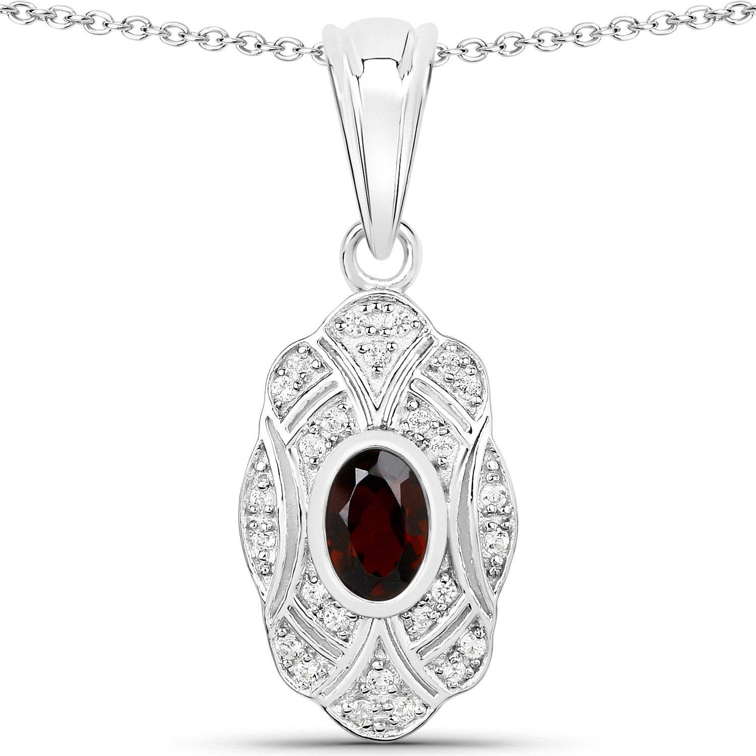 0.63 Carat Genuine Garnet and White Topaz .925 Sterling Silver Pendant on sale at MyriadMart