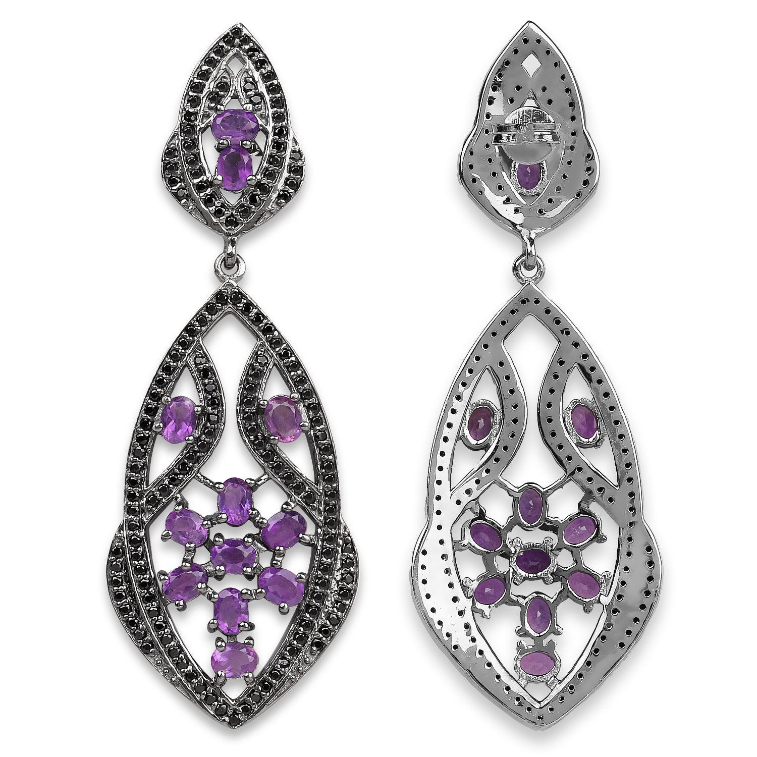 5.74 Carat Genuine Amethyst and Black Spinel .925 Sterling Silver Earrings on sale at MyriadMart
