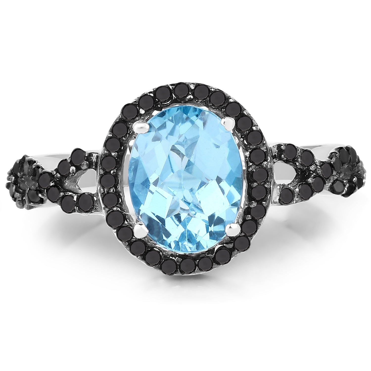 2.92 Carat Genuine Blue Topaz, Black Diamond & White Diamond .925 Sterling Silver Ring on sale at MyriadMart