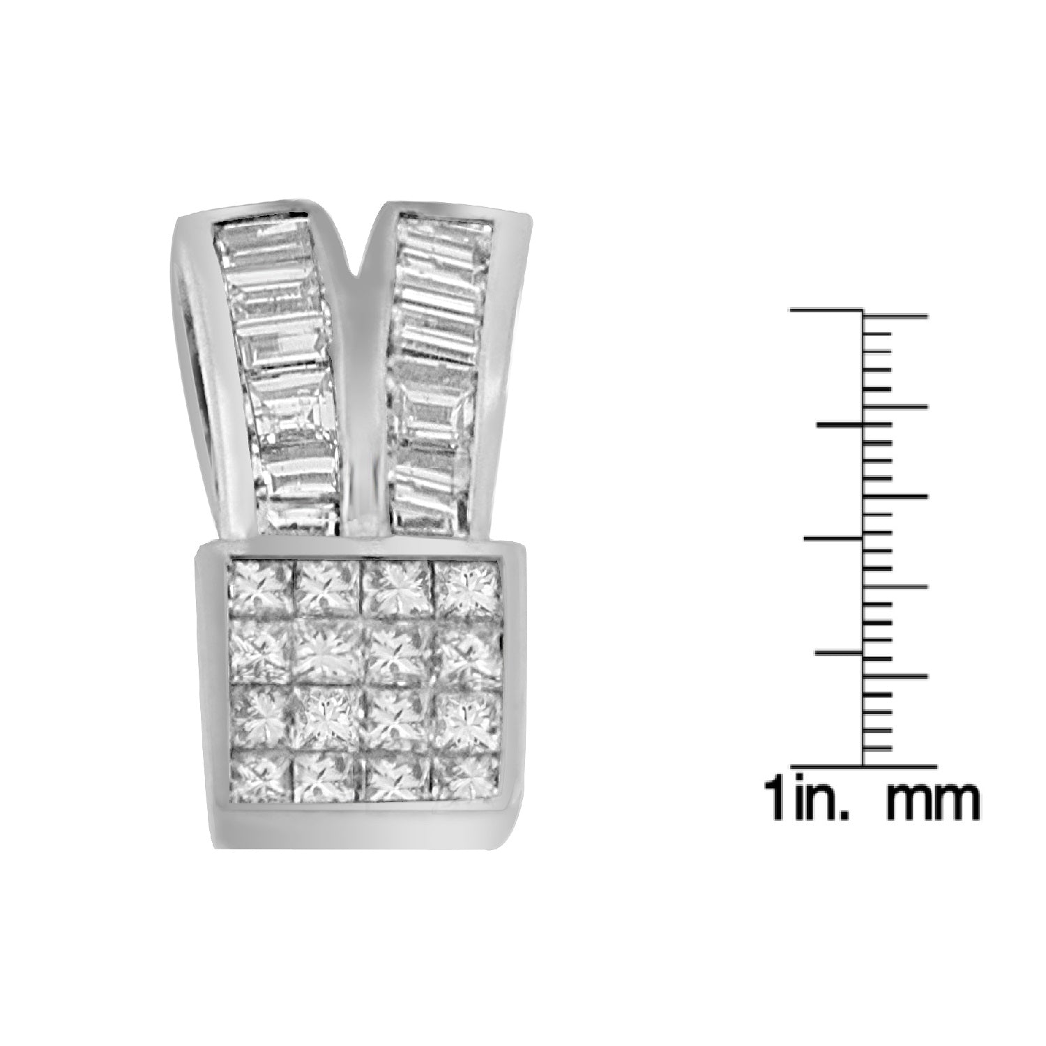 14K White Gold 1 5/8 cttw Princess and Baguette Cut Diamond Heart Ribbon Pendant Necklace G-H, VS1-VS2 on sale at MyriadMart