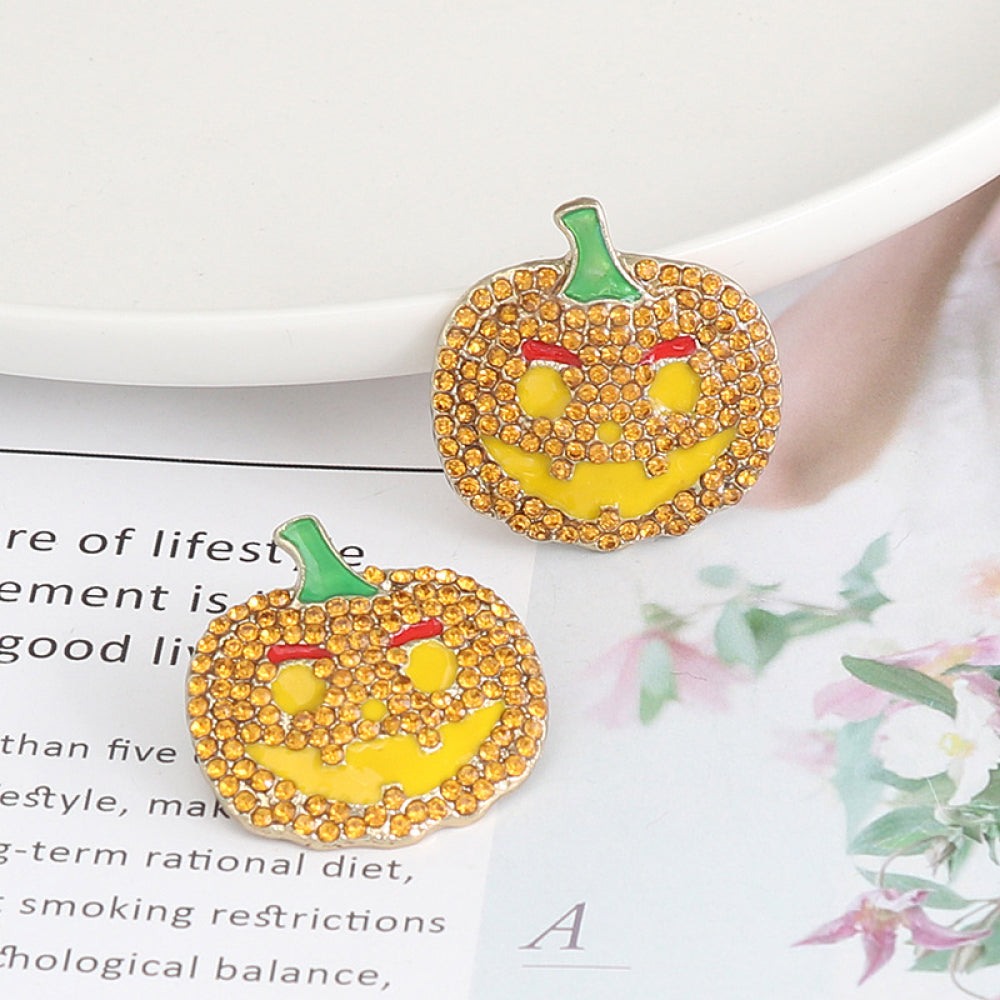 Demon Pumpkin Rhinestone Alloy Earrings - MyriadMart