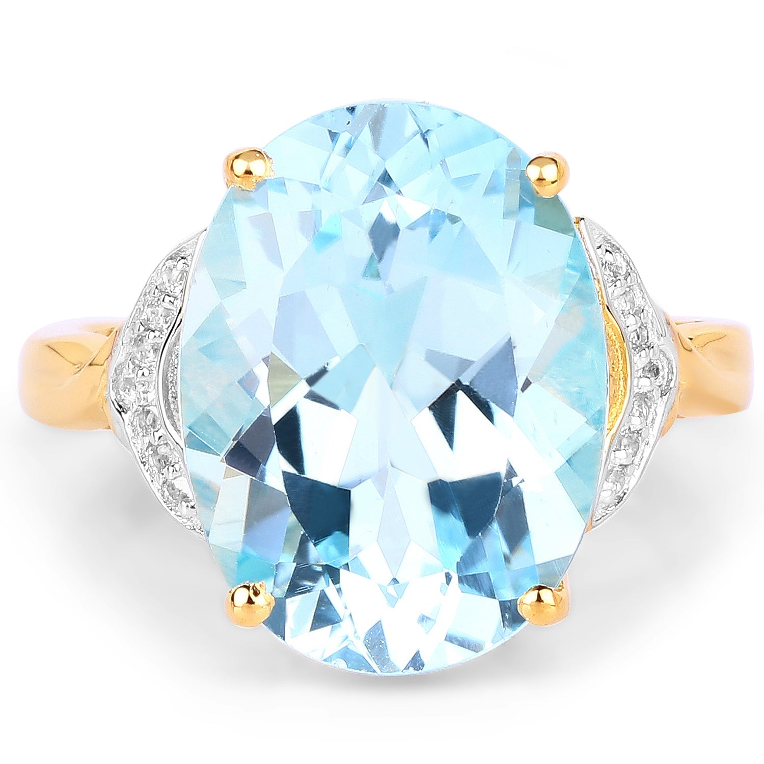 14K Yellow Gold Plated 11.32 Carat Genuine Blue Topaz and White Topaz .925 Sterling Silver Ring on sale at MyriadMart