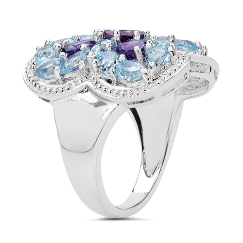 5.53 Carat Genuine Amethyst & Blue Topaz .925 Sterling Silver Ring on sale at MyriadMart