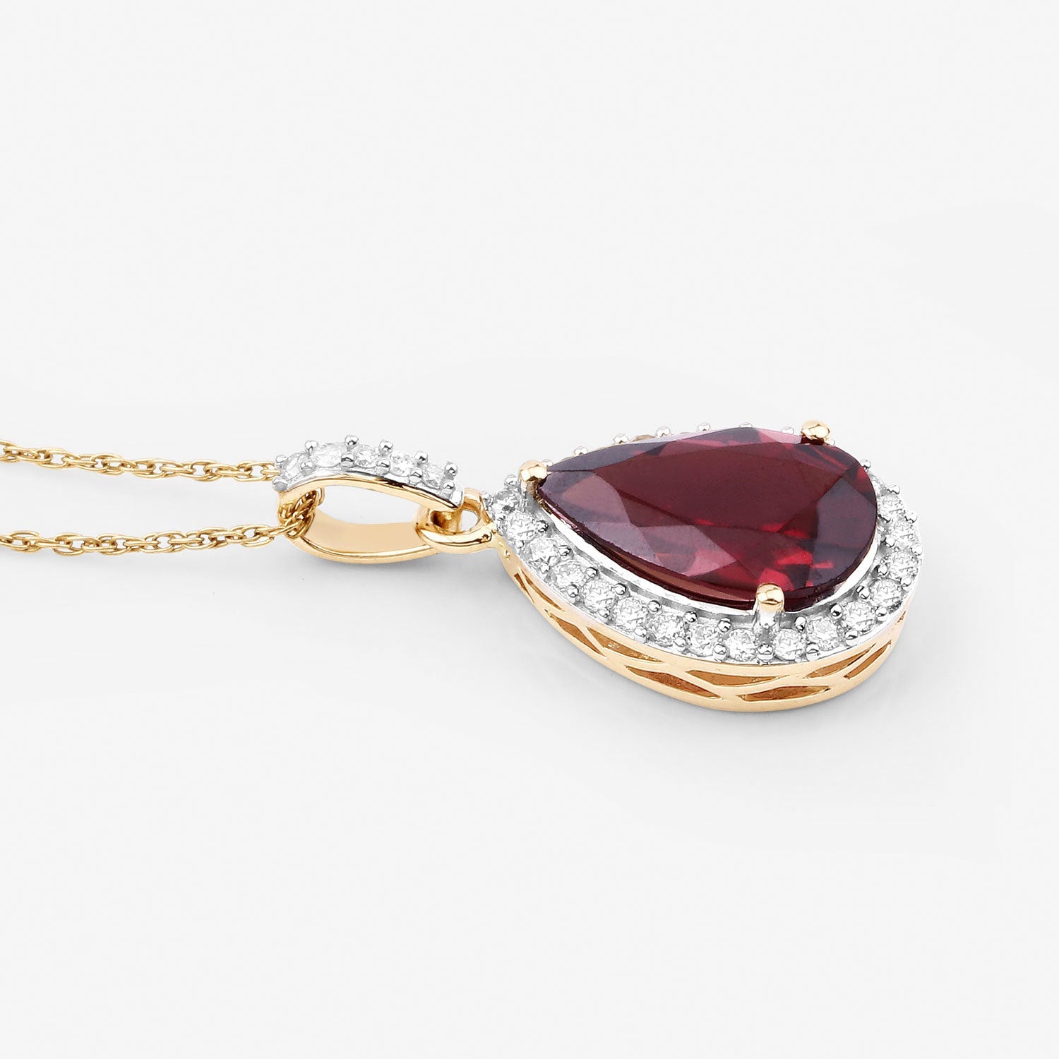 3.29 Carat Genuine Rhodolite and White Diamond 14K Yellow Gold Pendant on sale at MyriadMart
