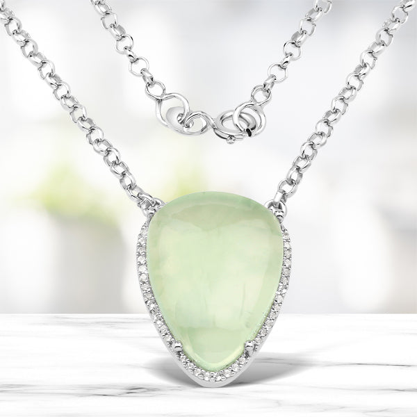 10.77 Carat Genuine Prehnite And White Topaz .925 Sterling Silver Pendant on sale at MyriadMart