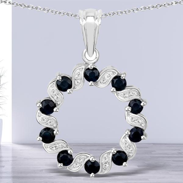 1.30 Carat Genuine Blue Sapphire and White Topaz .925 Sterling Silver Pendant on sale at MyriadMart