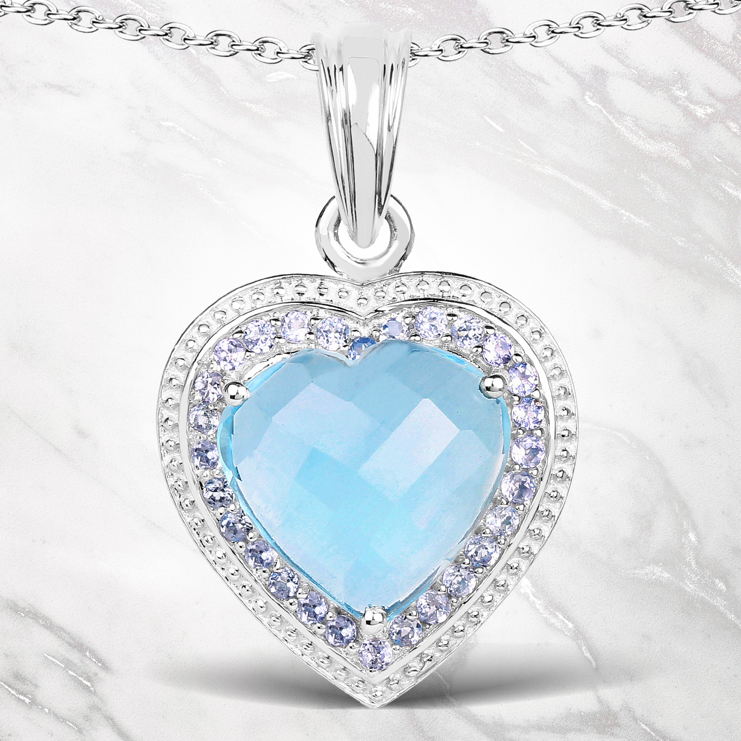 7.36 Carat Genuine Blue Topaz and Tanzanite .925 Sterling Silver Pendant on sale at MyriadMart