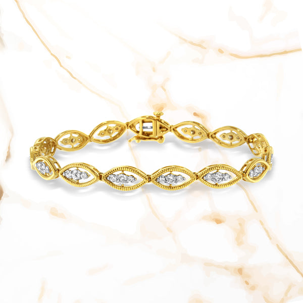 10K Yellow Gold Plated .925 Sterling Silver 1 cttw Prong Set Round-Cut Diamond Link Bracelet J-K Color, I1-I2 Clarity - 7.25" on sale at MyriadMart
