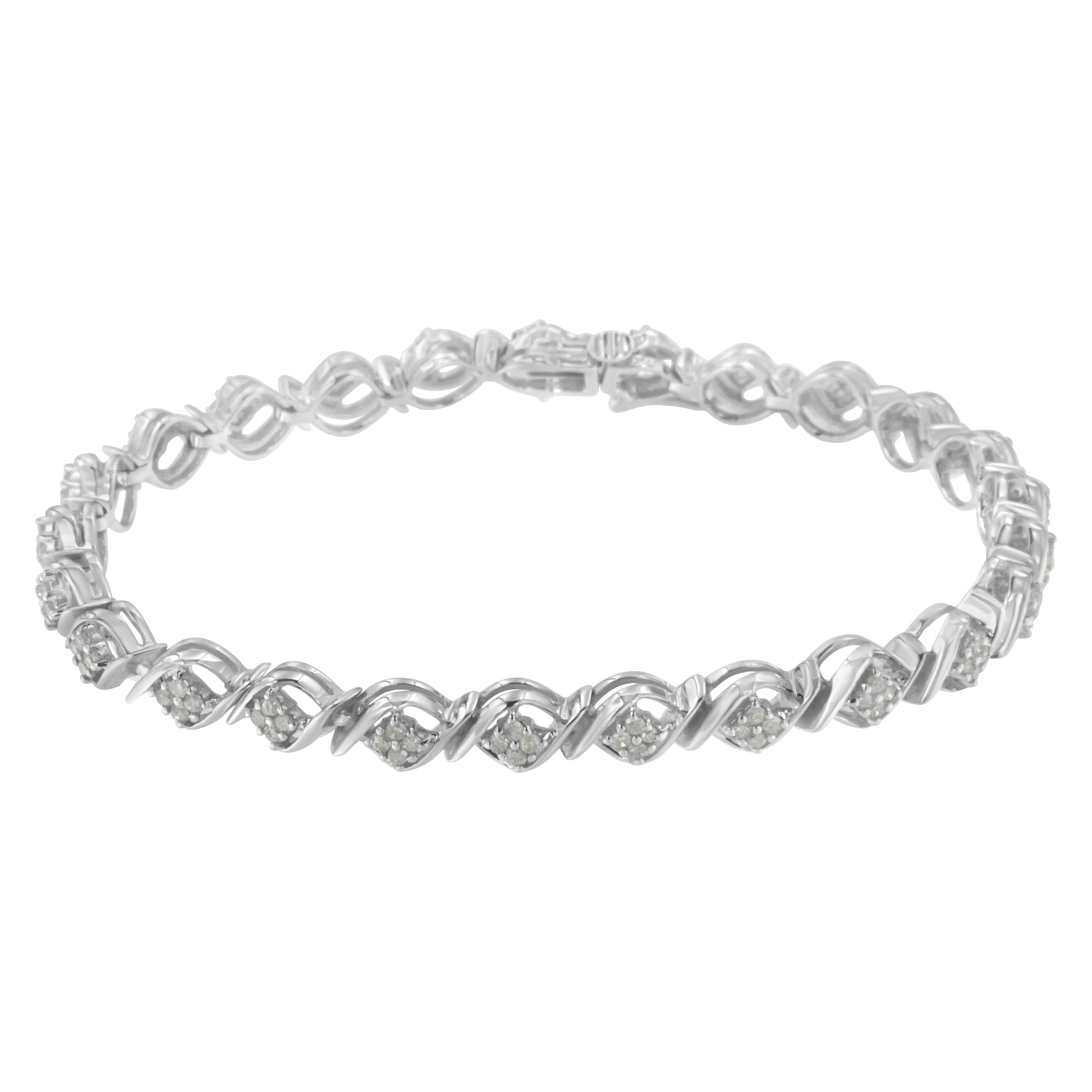 Sterling Silver Diamond Cluster Link Bracelet 1 cttw, I-J Color, I2-I3 Clarity on sale at MyriadMart