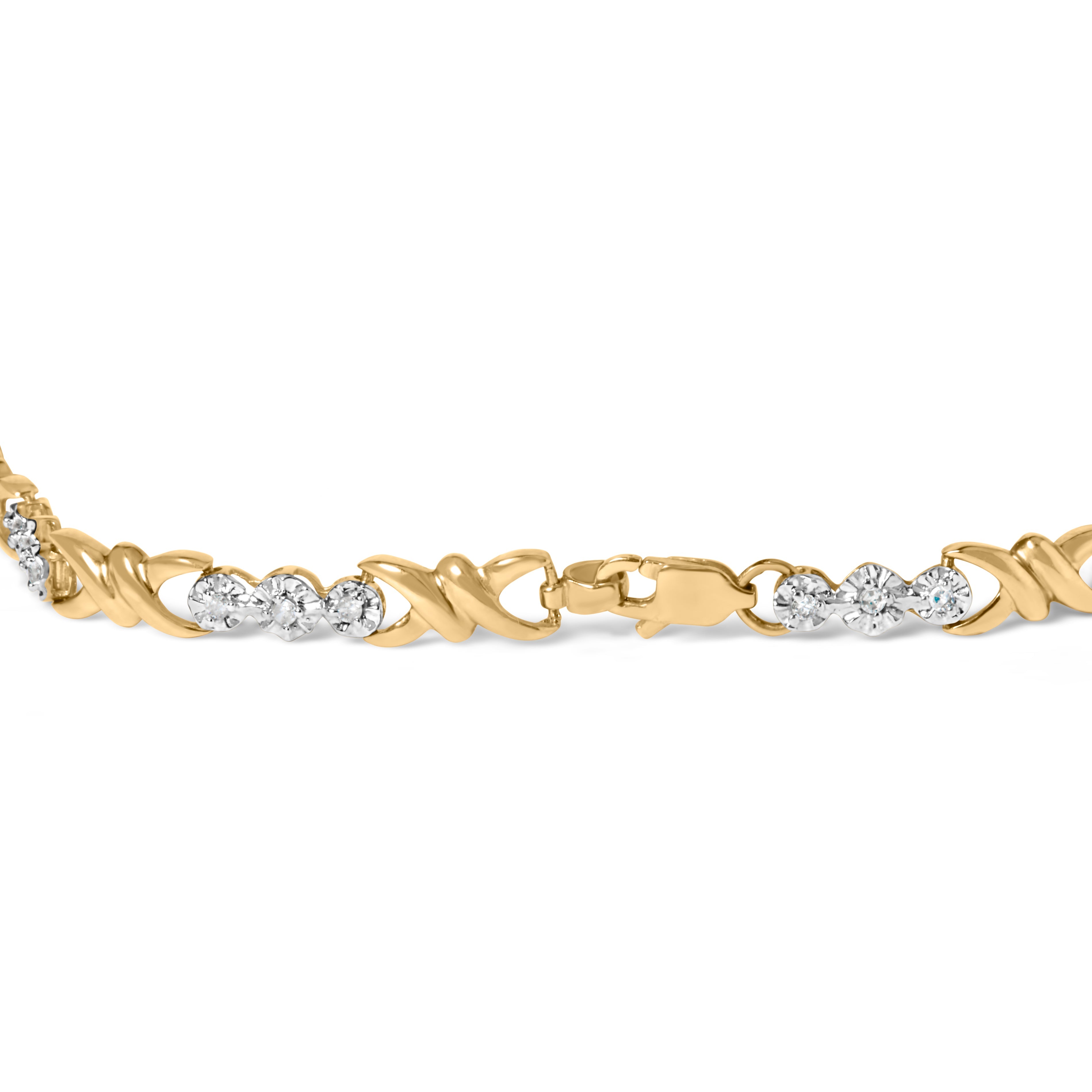 10k Yellow Gold 1/3 Cttw Diamond 3 Stone and X-Link Bracelet I-J Color, I1-I2 Clarity - 7.50" Inches on sale at MyriadMart