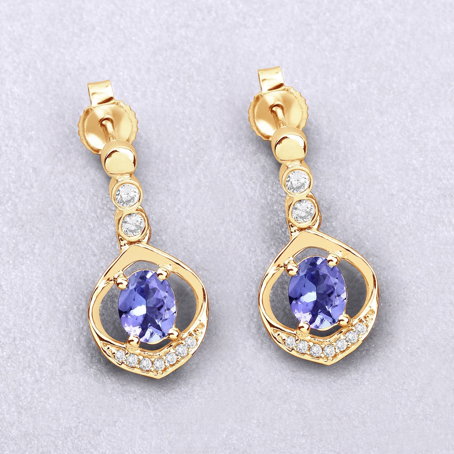 0.76 Carat Genuine Tanzanite and White Diamond 14K Yellow Gold Earrings on sale at MyriadMart