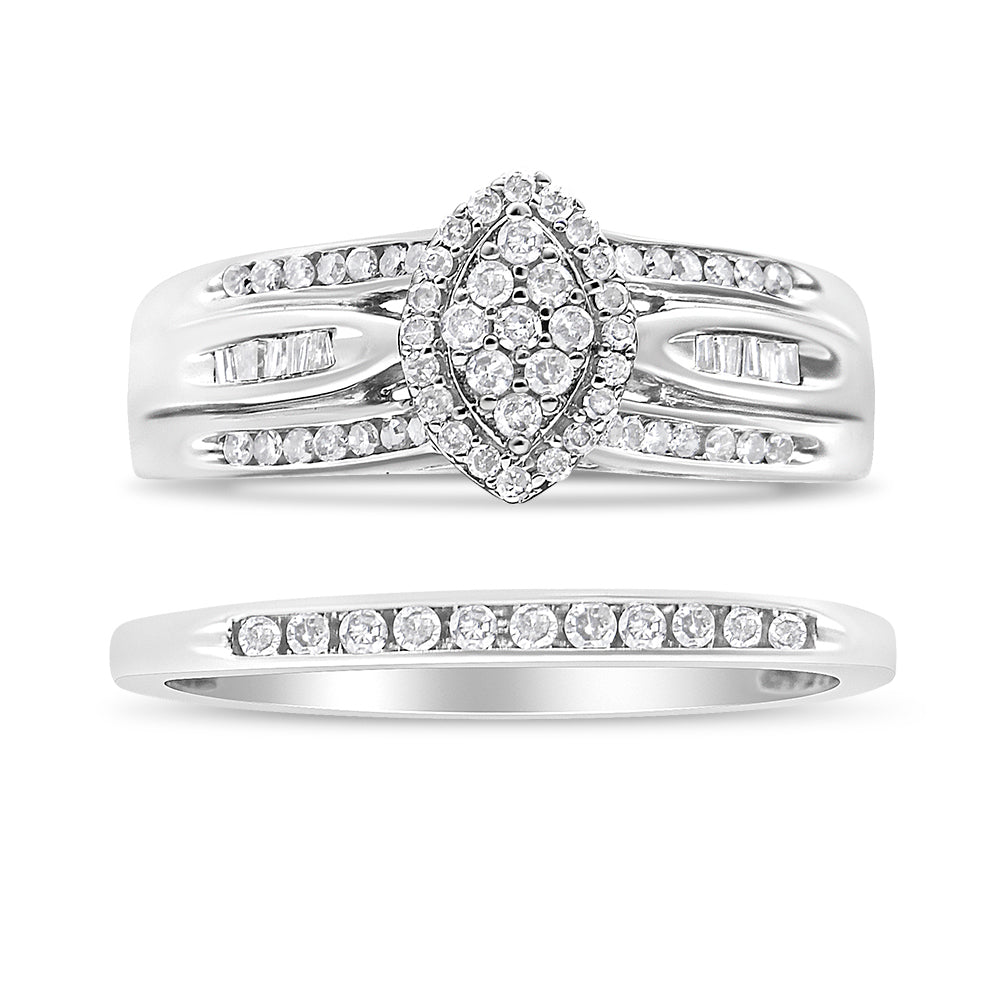 .925 Sterling Silver 1/2 Cttw Round and Baguette-Cut Diamond Engagement Bridal Set I-J Color, I1-I2 Clarity - Size 7 on sale at MyriadMart