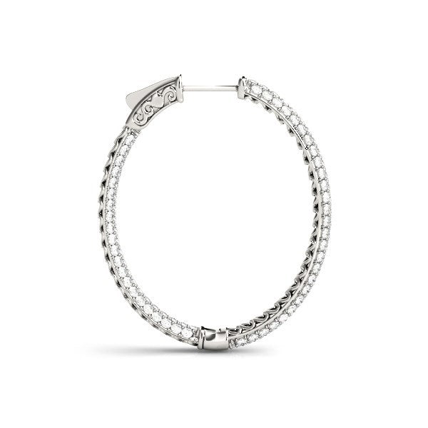 14k White Gold Diamond Hoop Double Sided Three Row Earrings 2 cttw on sale at MyriadMart