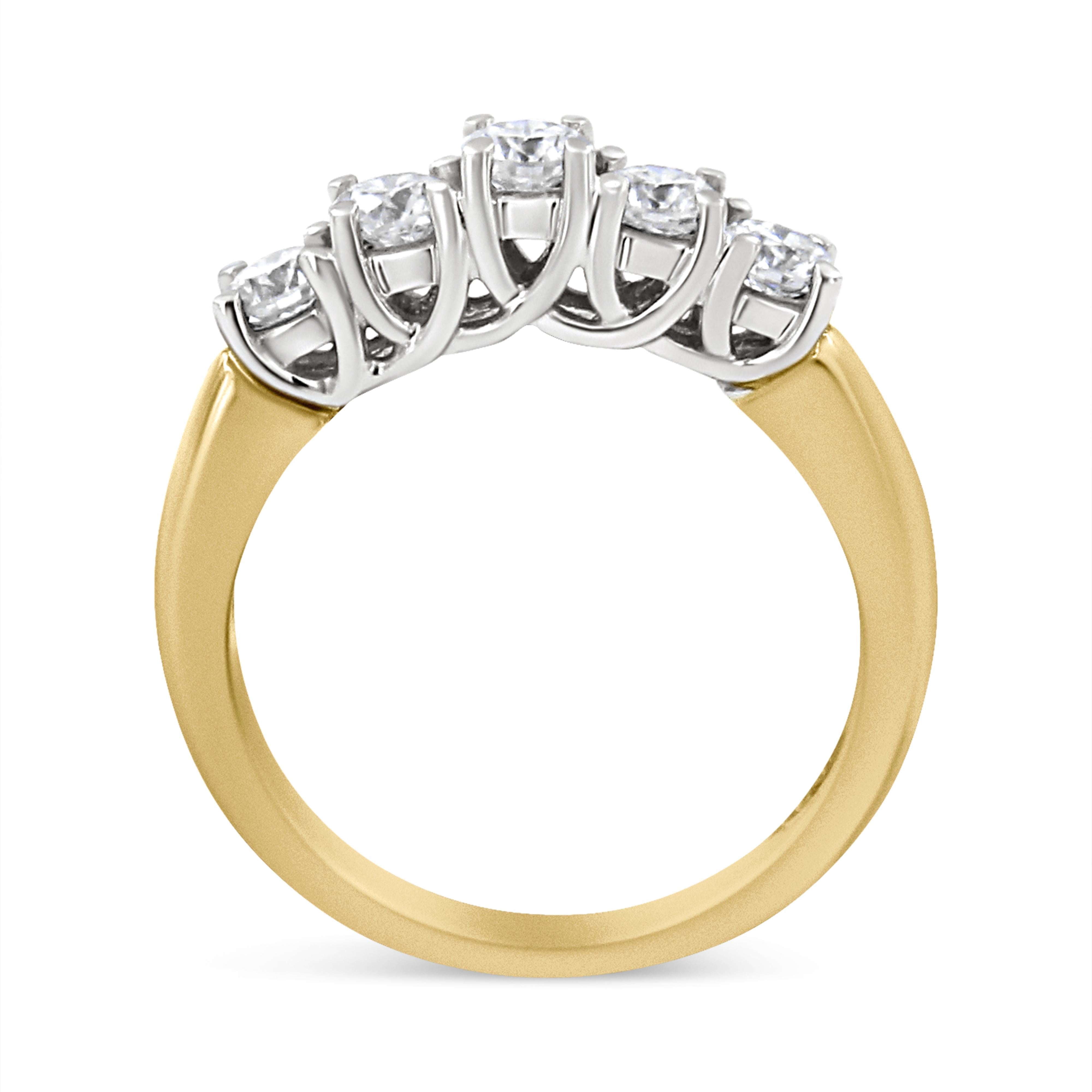 18K Yellow Gold 1.0 Cttw 4 Prong Set Round Cut Diamond Step up 5 Stone Ring Band F-G Color, SI1-SI2 Clarity - Size 6 on sale at MyriadMart