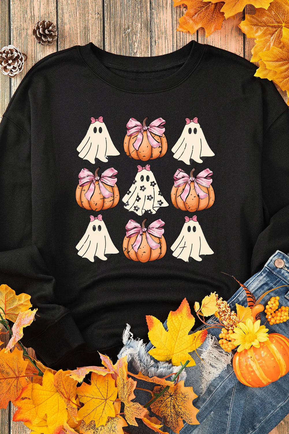 Pumpkin & Ghost Round Neck Long Sleeve Sweatshirt - MyriadMart