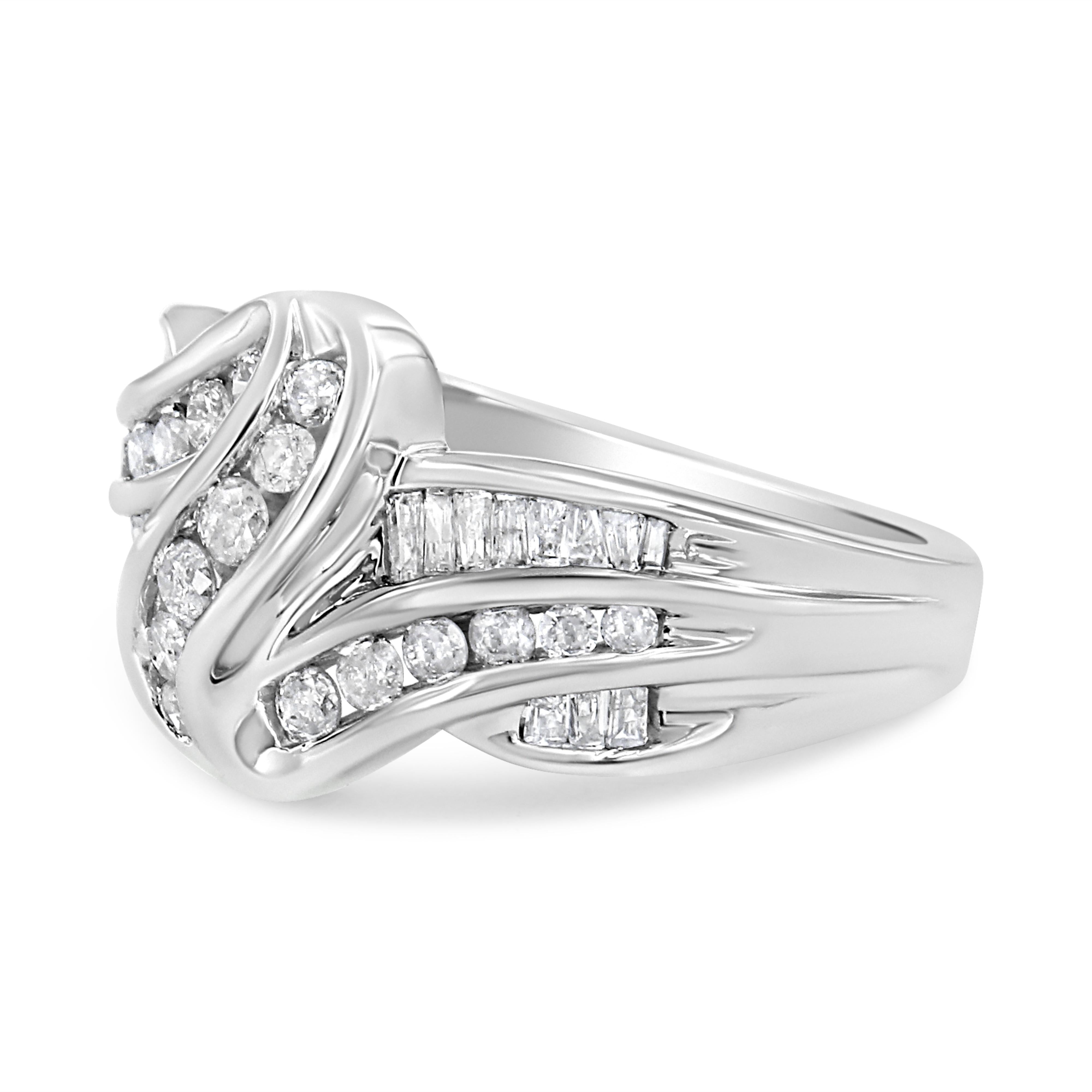 10K White Gold Ring 3/4 Cttw Round and Baguette-Cut Diamond Bypass Ring H-I Color, I2-I3 Clarity - Size 6 on sale at MyriadMart