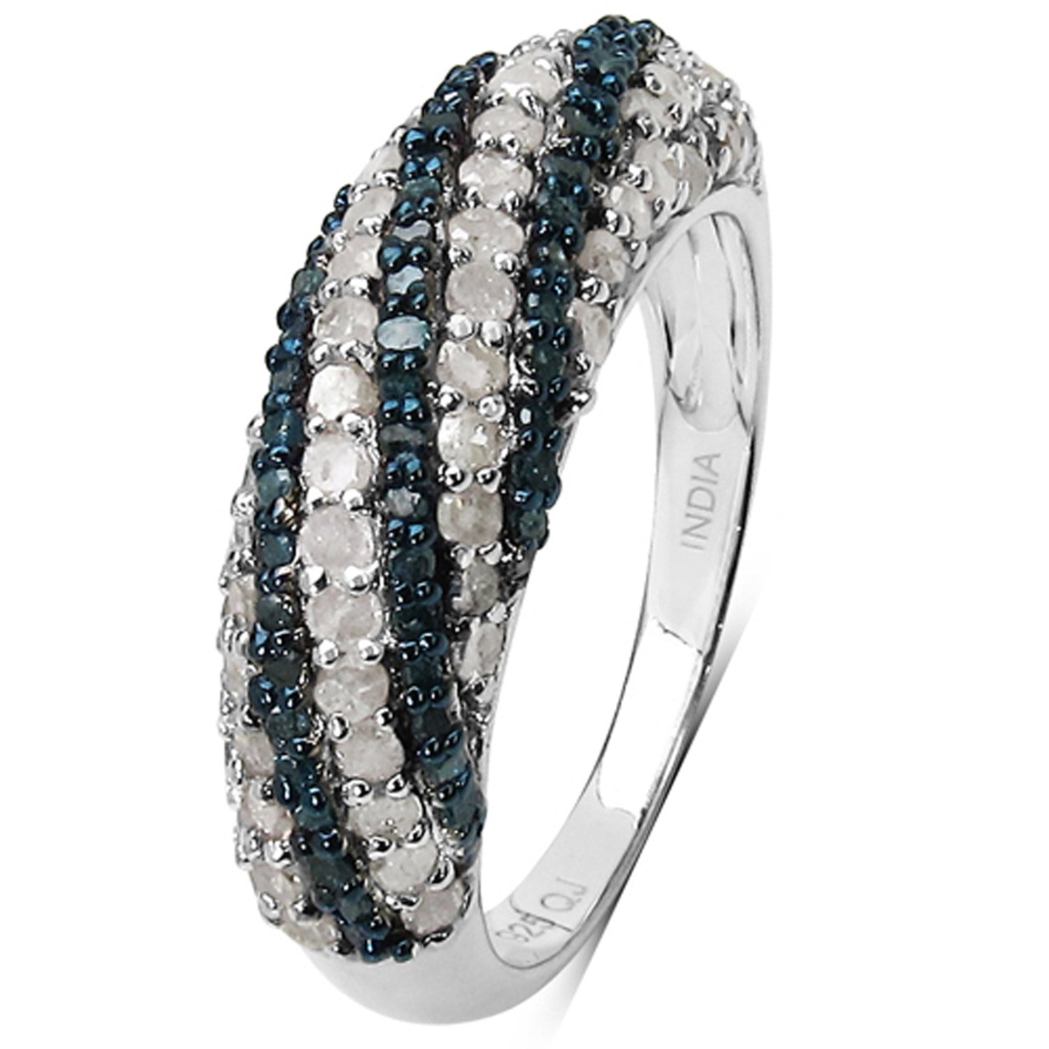 1.25 Carat Genuine Blue Diamond and White Diamond .925 Sterling Silver Ring on sale at MyriadMart