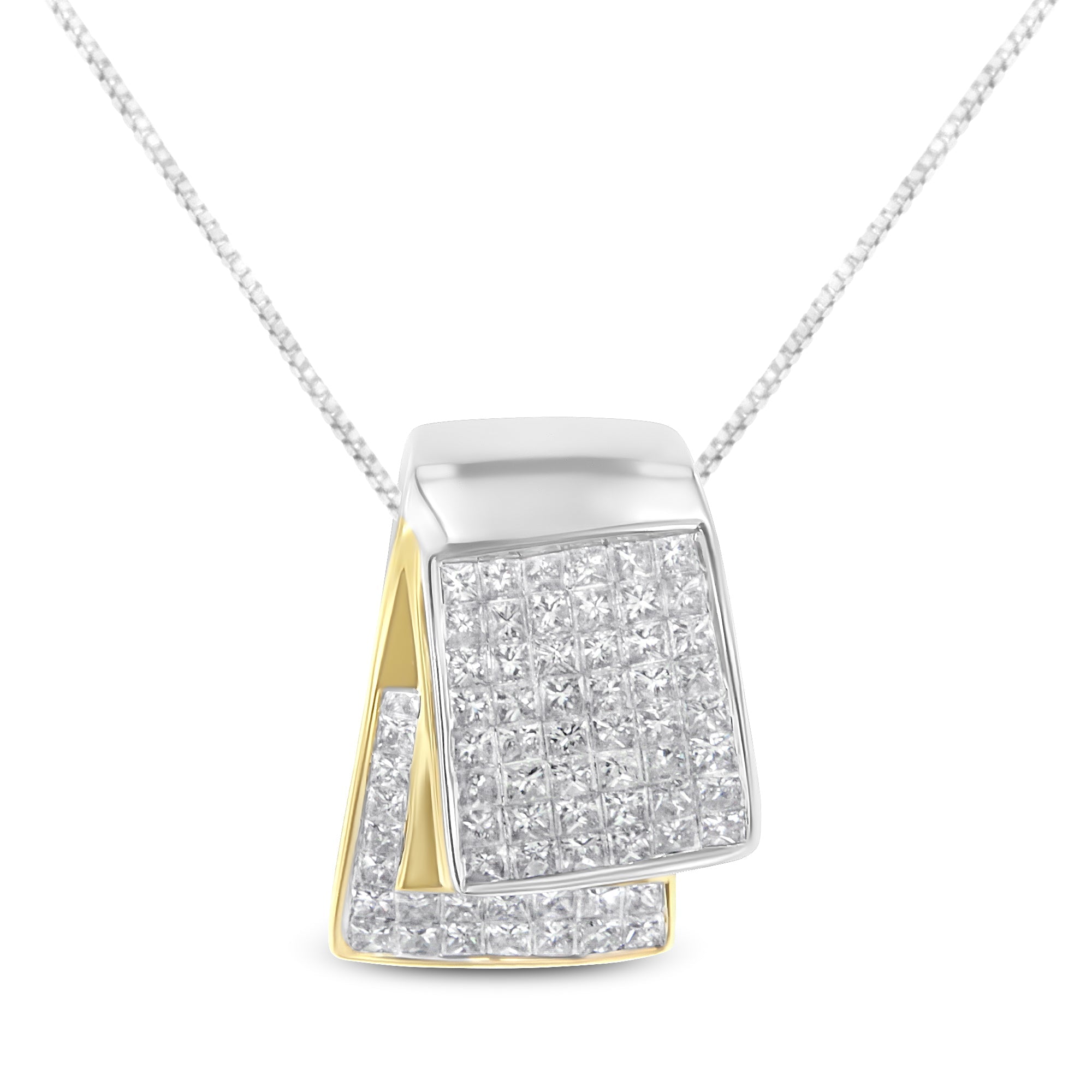 14K White and Yellow Gold 2.0 Cttw Princess Cut Diamond Two Tone Foldover Box Pendant 18†Box Chain Necklace H-I Color, SI1-SI2 Clarity on sale at MyriadMart