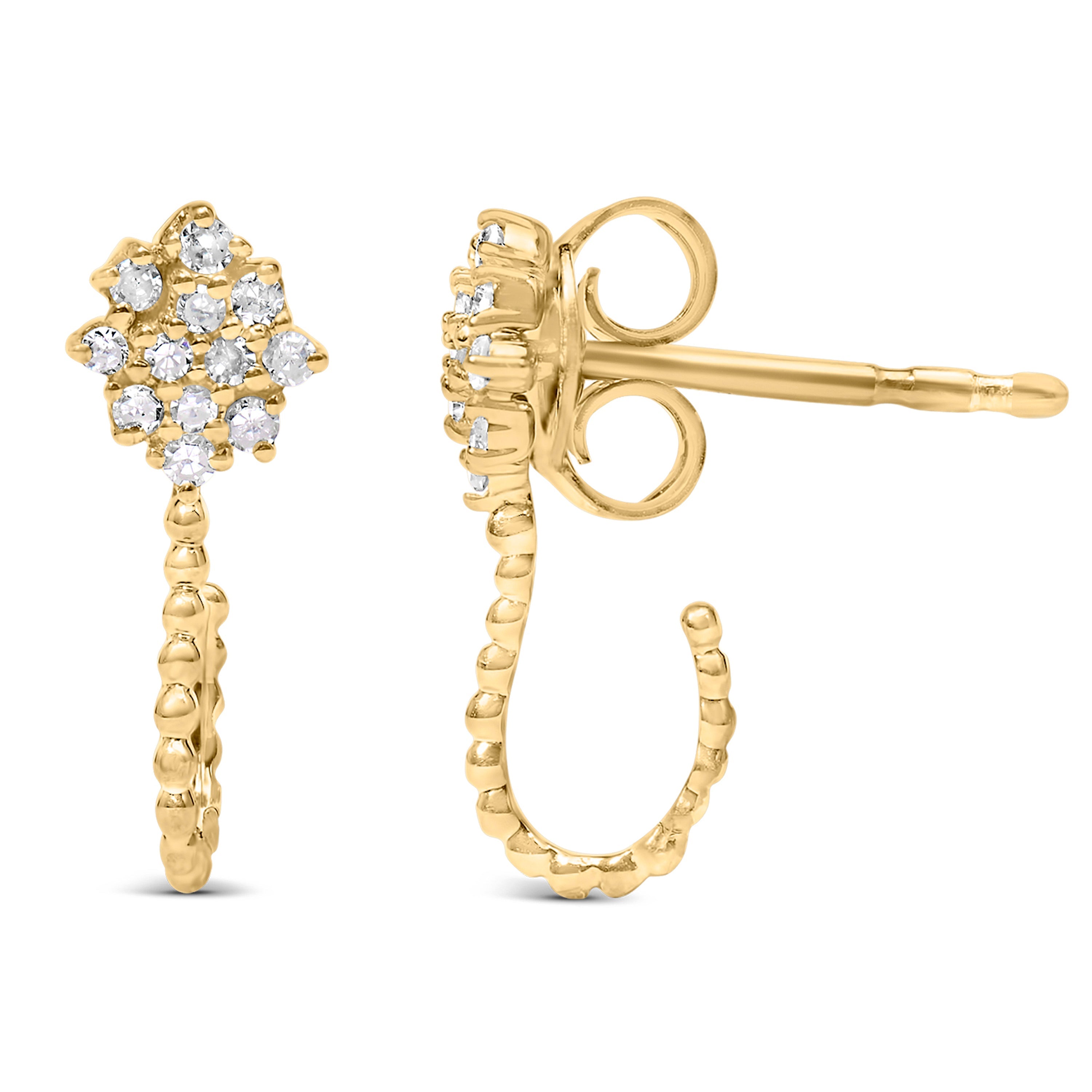 14K Yellow Gold Plated .925 Sterling Silver 1/10 Cttw Diamond Floral Cluster and Beaded Hoop Stud Earrings H-I Color, I1-I2 Clarity on sale at MyriadMart