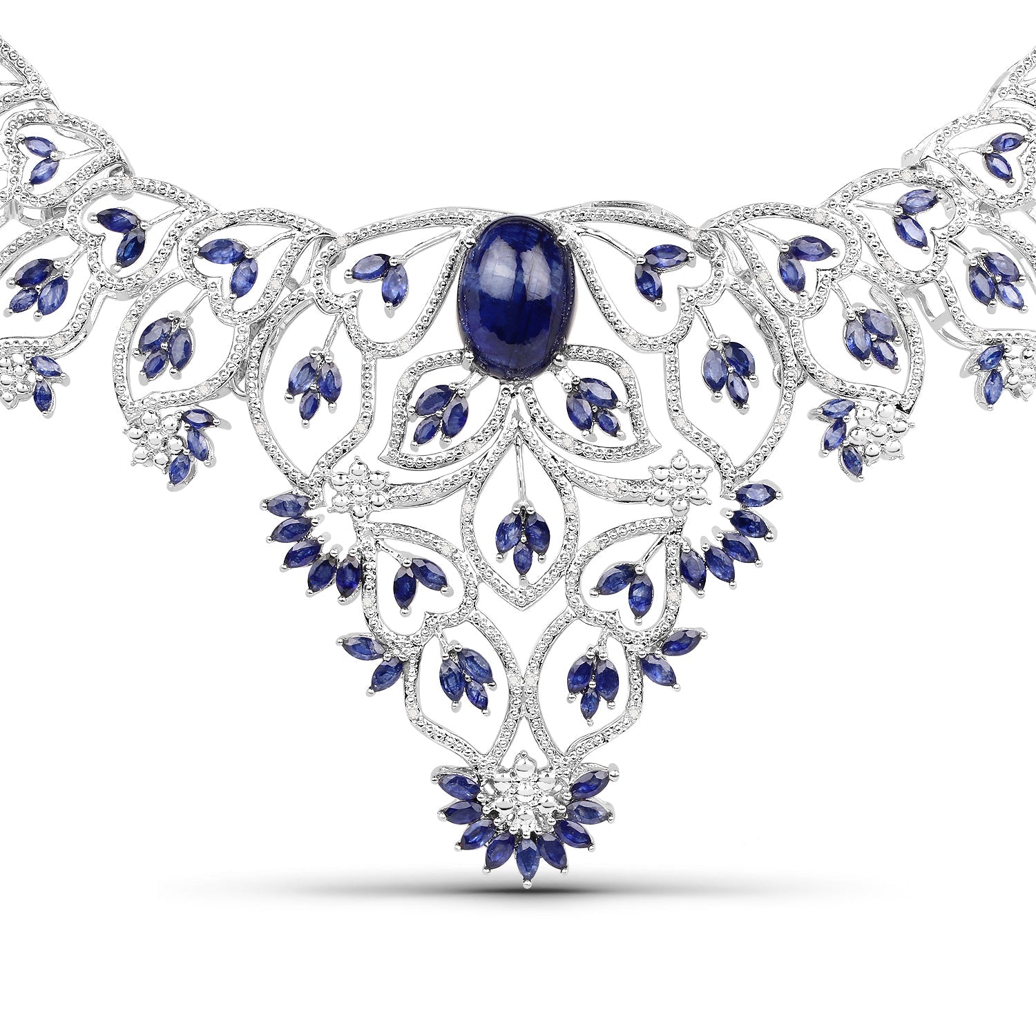 40.93 Carat Genuine Glass Filled Sapphire and White Diamond .925 Sterling Silver Necklace on sale at MyriadMart