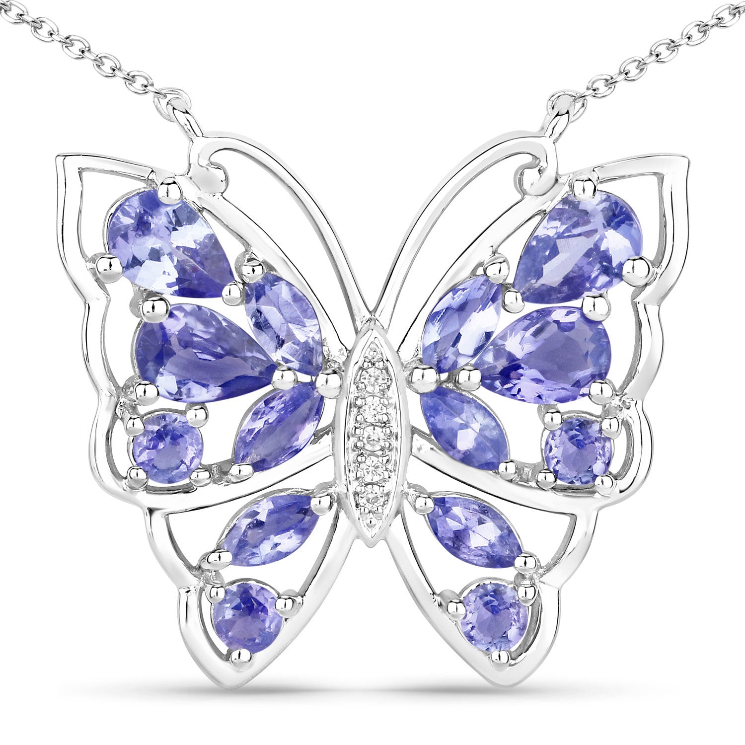 2.76 Carat Genuine Tanzanite and White Zircon .925 Sterling Silver Necklace on sale at MyriadMart