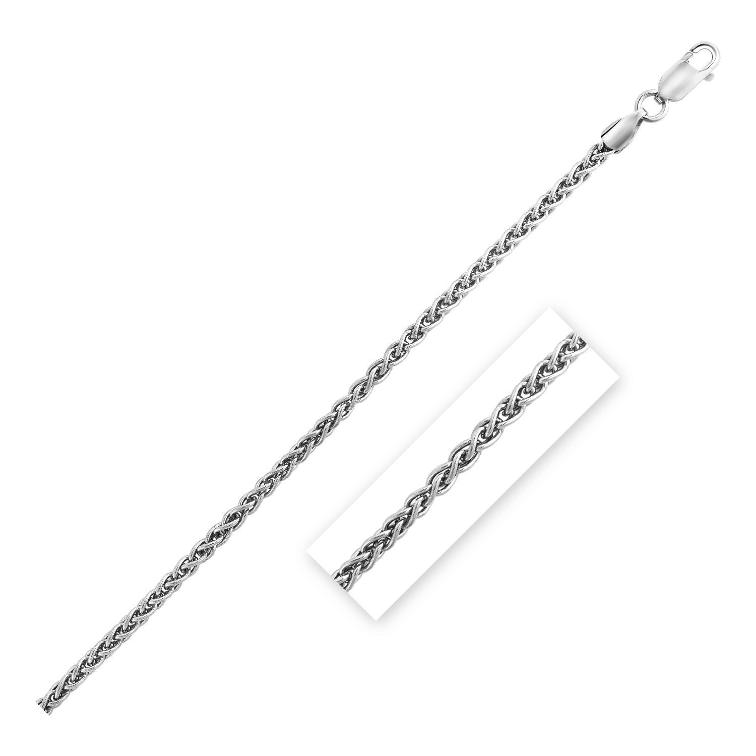 Sterling Silver Rhodium Plated Wheat Chain 2.6mm on sale at MyriadMart