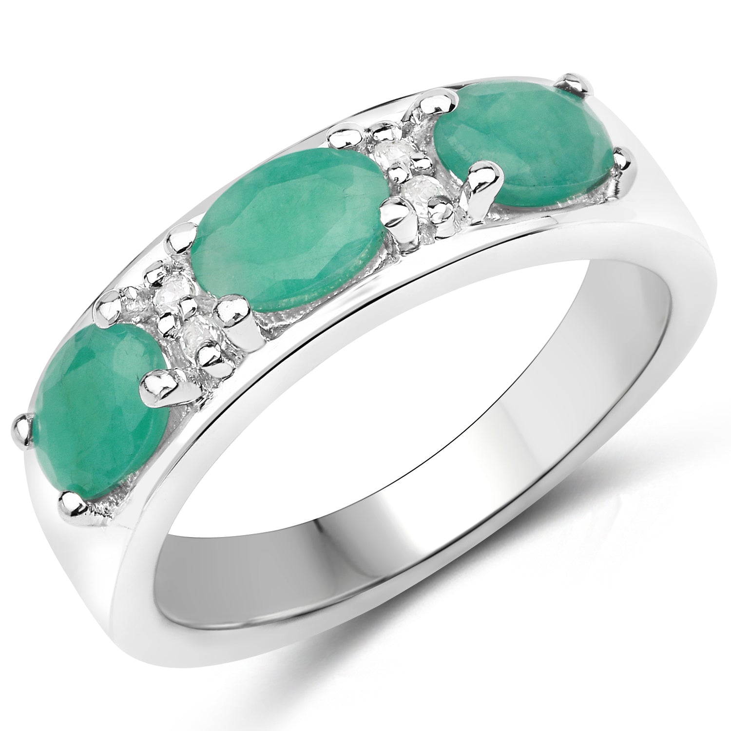 1.38 Carat Genuine Emerald and White Topaz .925 Sterling Silver Ring on sale at MyriadMart