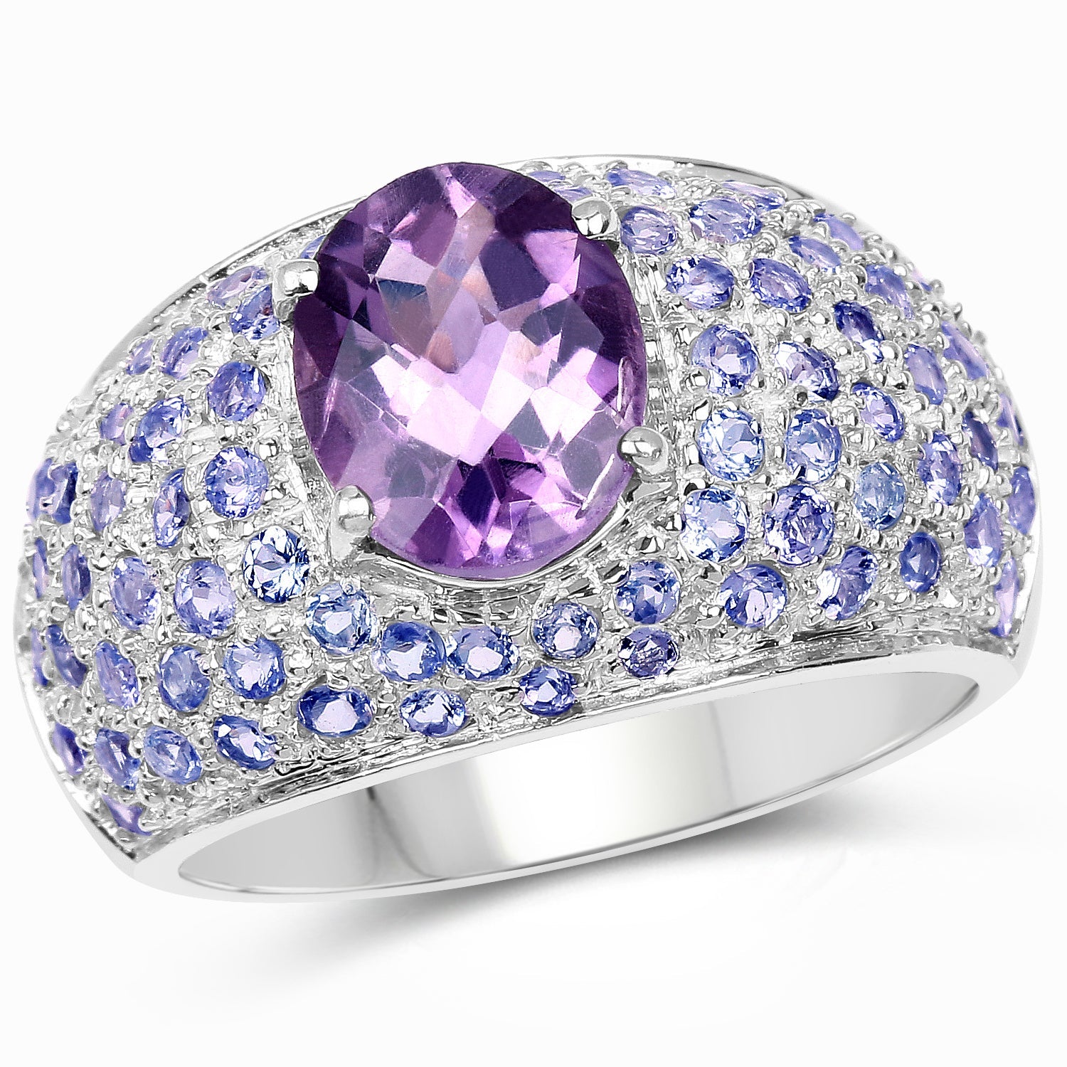 4.21 Carat Genuine Amethyst and Tanzanite .925 Sterling Silver Ring on sale at MyriadMart
