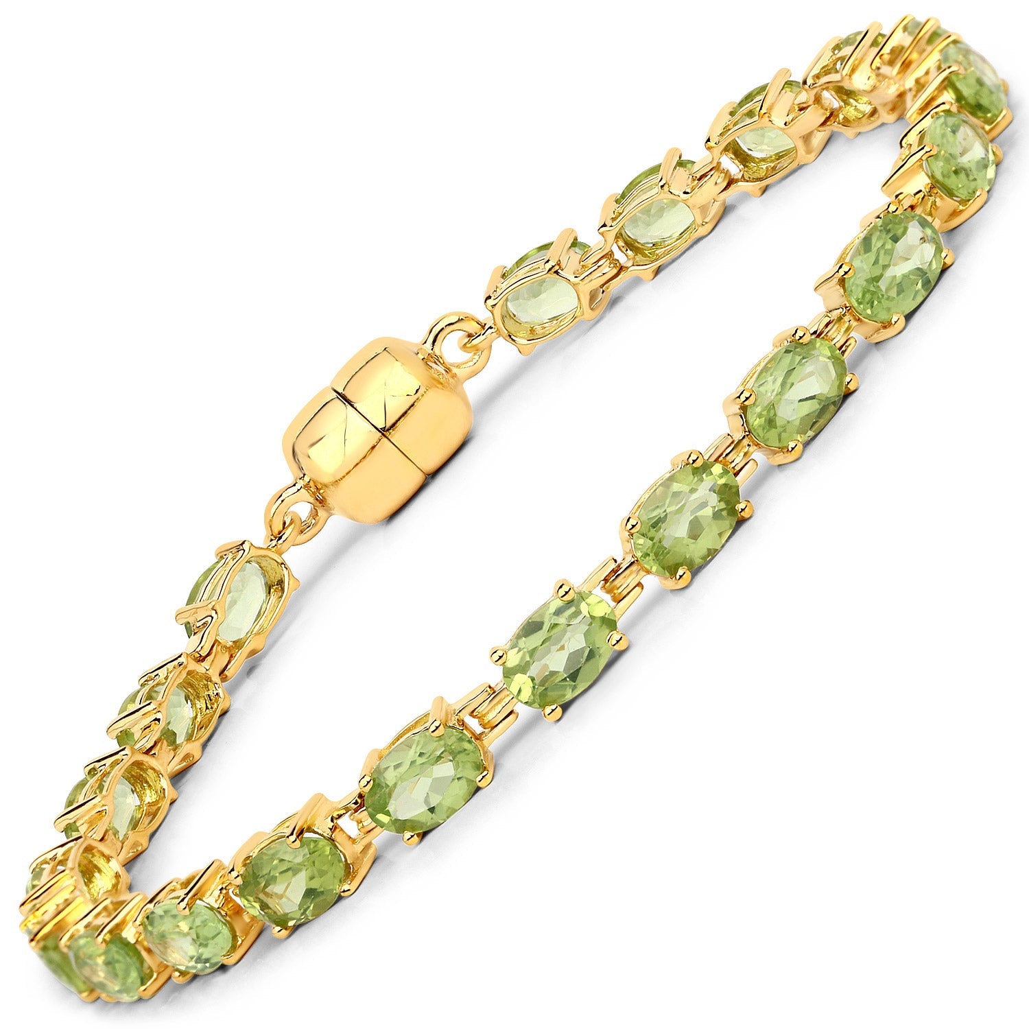 18K Yellow Gold Plated 9.03 Carat Genuine Peridot .925 Sterling Silver Bracelet on sale at MyriadMart