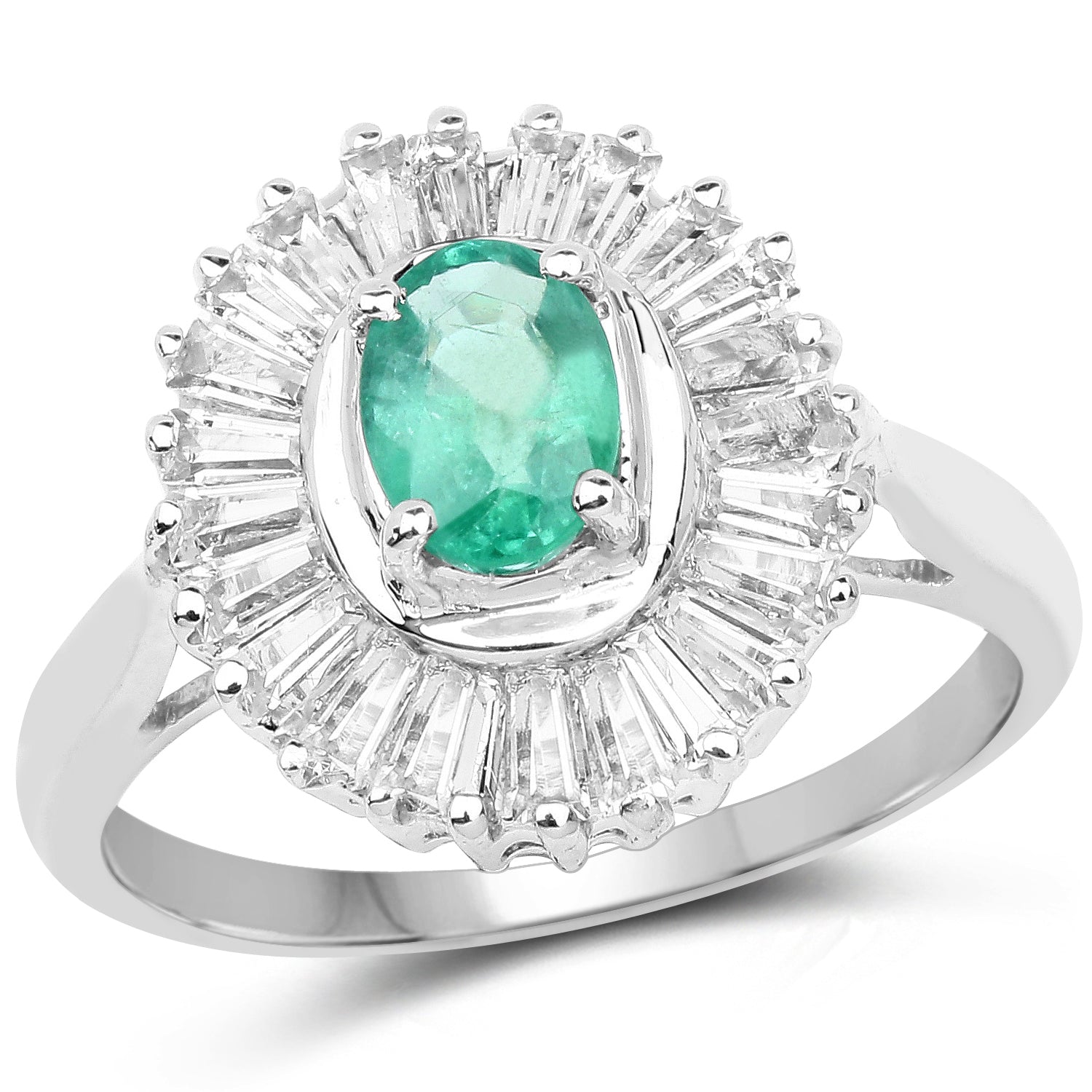 2.16 Carat Genuine Zambian Emerald and White Topaz .925 Sterling Silver Ring on sale at MyriadMart