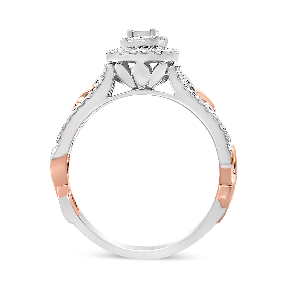 14K Rose Gold Plated .925 Sterling Silver 3/8 Cttw Round Diamond Double Frame Cross-Over Split Shank Engagement Ring I-J Color, I2-I3 Clarity - Size 7 on sale at MyriadMart